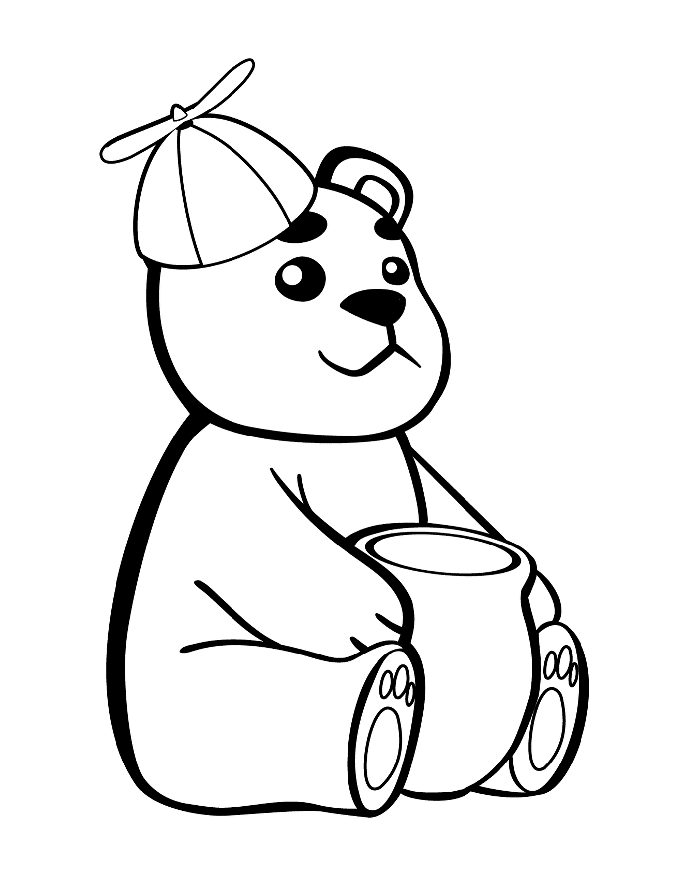 A bear holding a pot of honey 