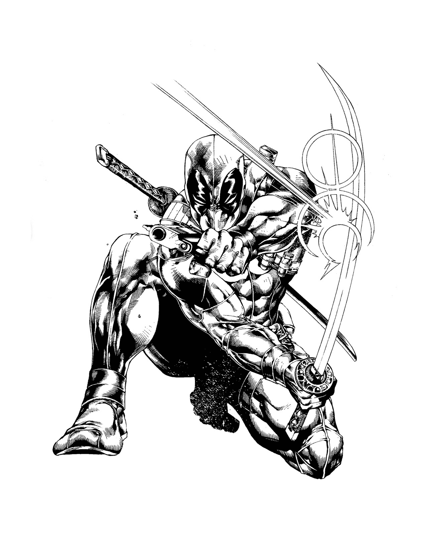  Deadpool de Marvel con una espada 
