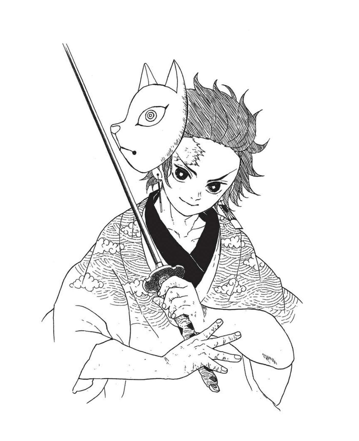  Tanjiro with a mask and a sword 