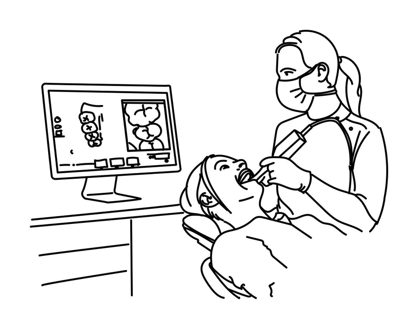  Zahnarzt während der Zahnreinigung 
