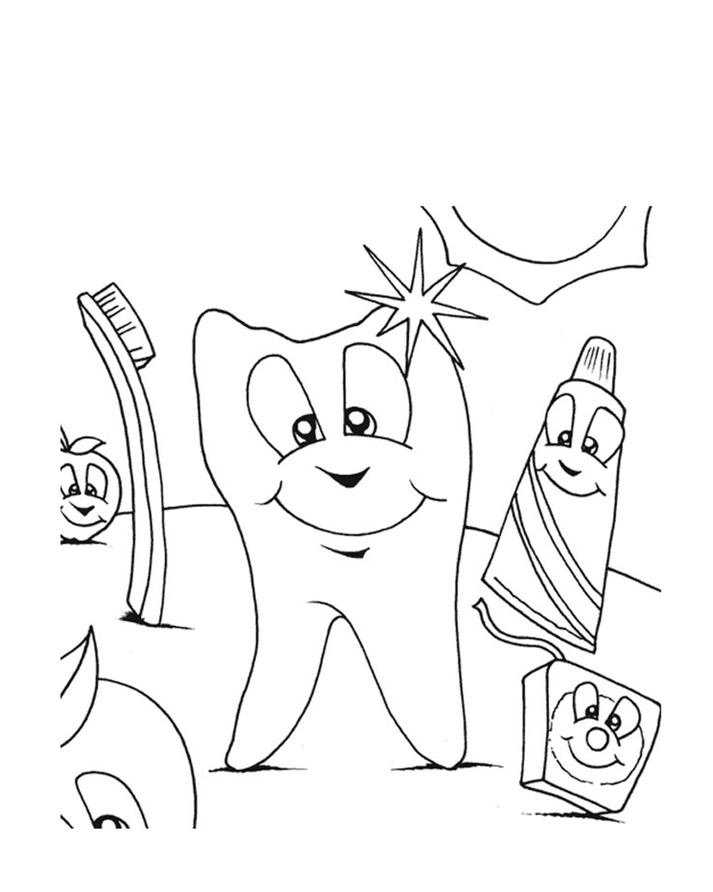  Un dente pulito con spazzolino e dentifricio per bambini 