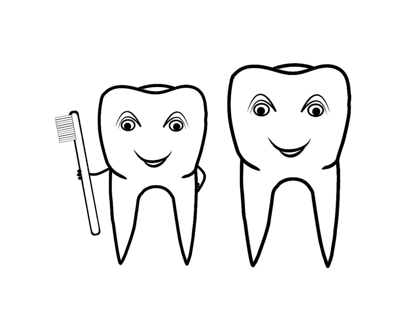  Due denti con uno spazzolino da denti 