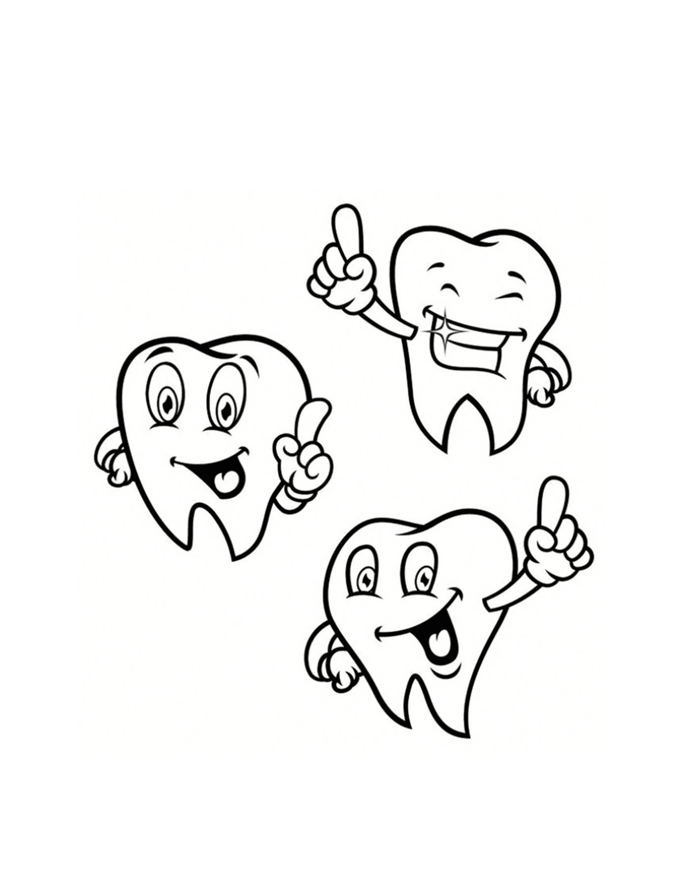 Drei schöne Zähne mit erhobenem Daumen 