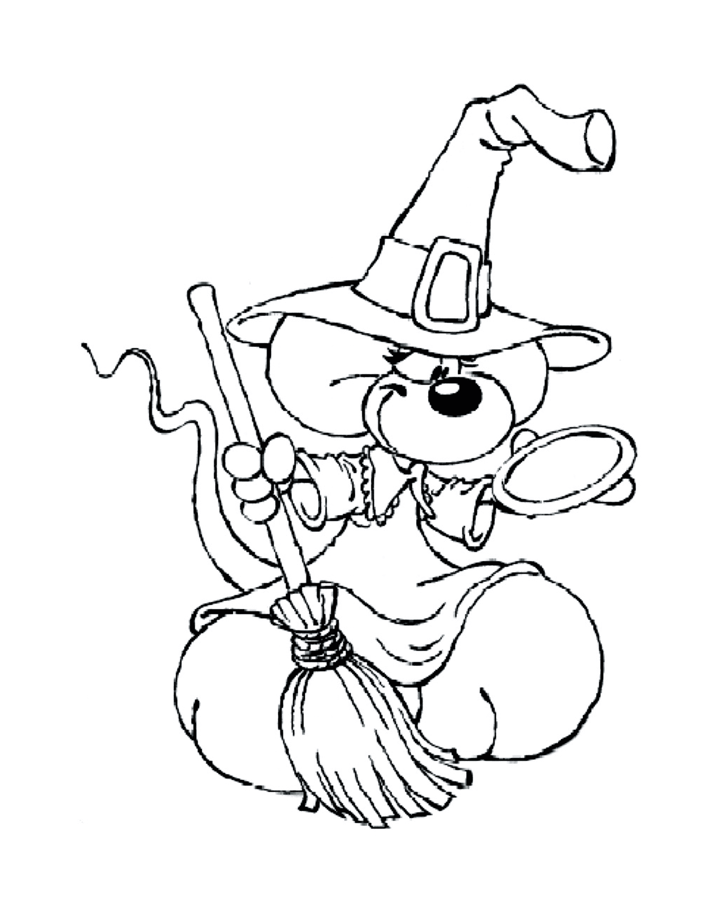  A teddy bear with a witch's hat 