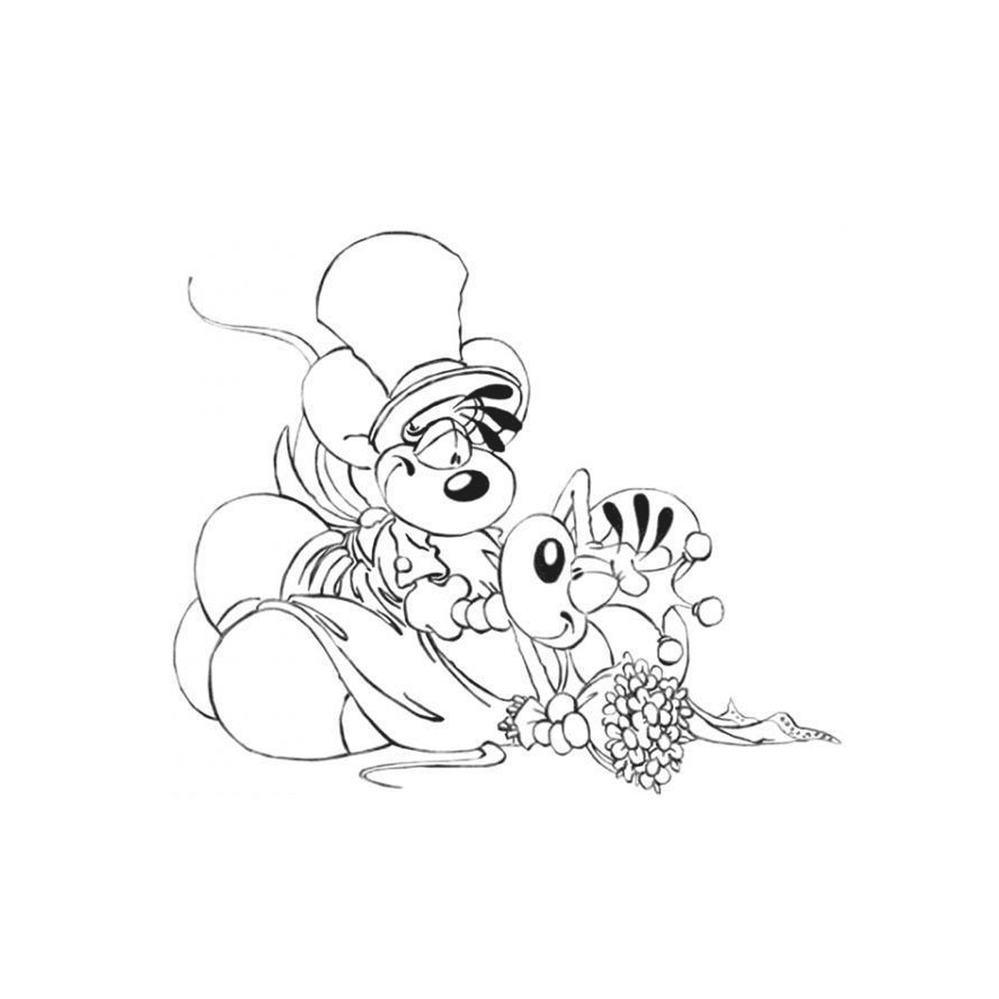  Un ratón sosteniendo flores 