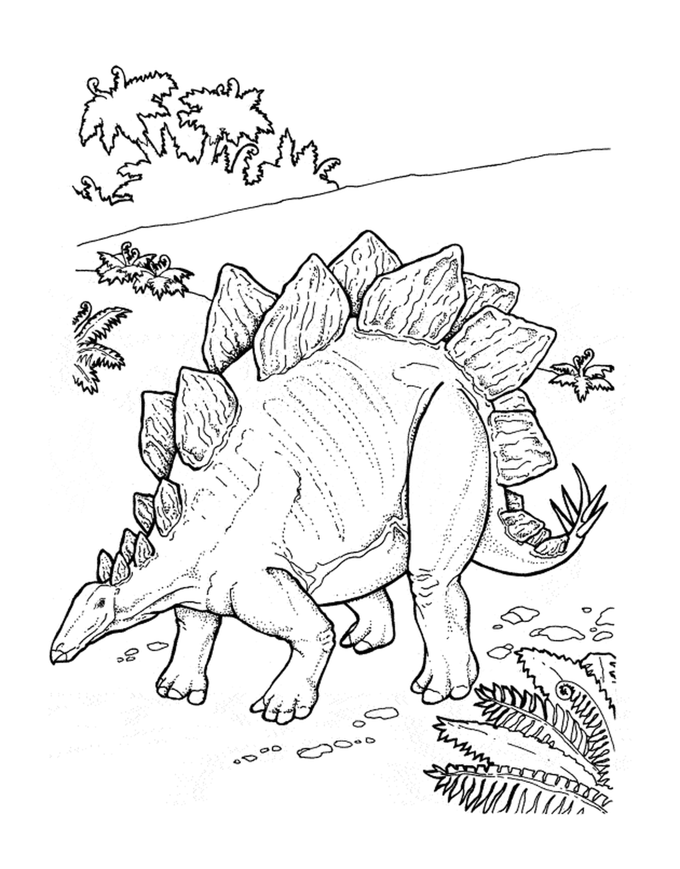  Стагозавр для взрослых стоит на зеленом лугу 
