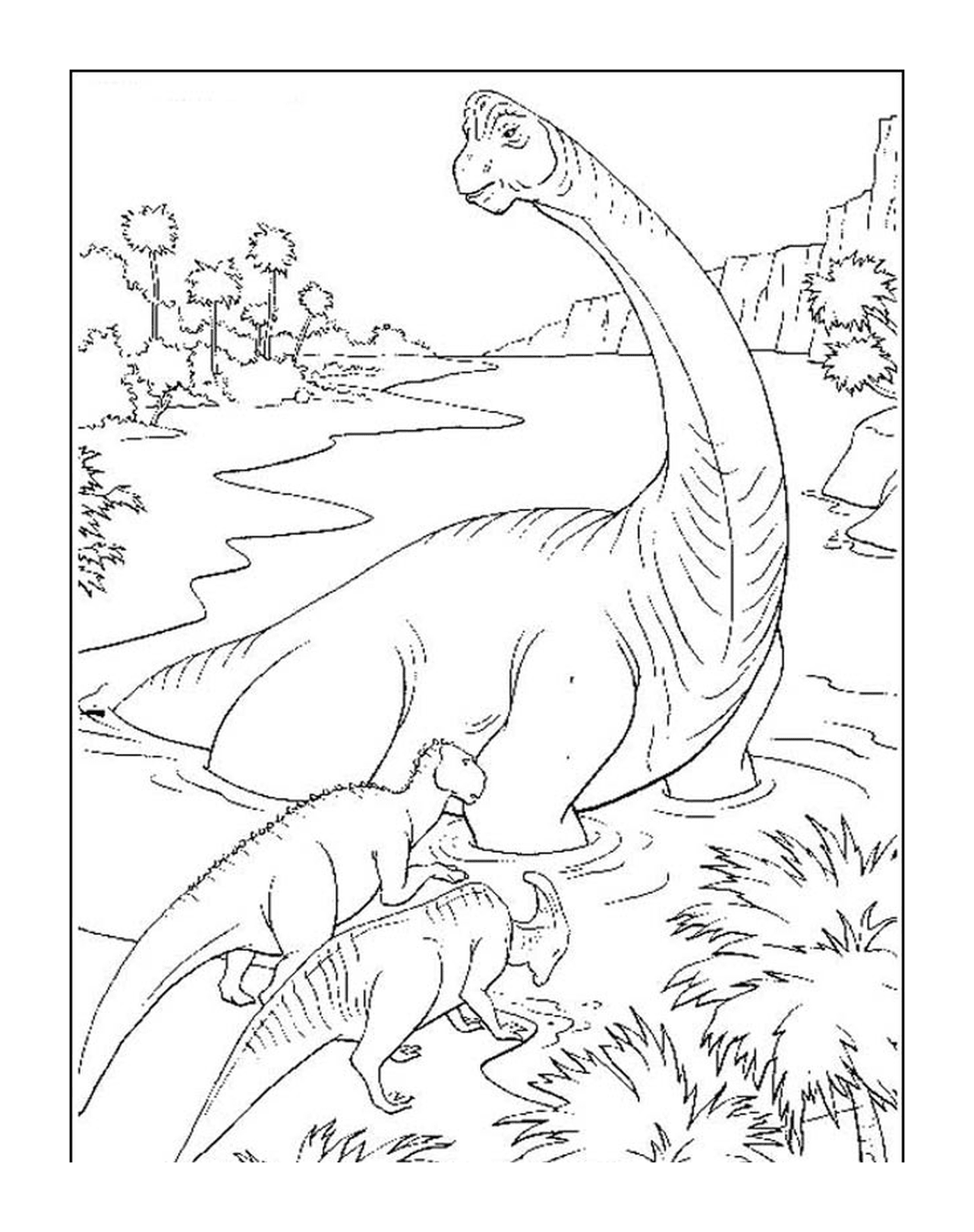  Dinosaurio adulto y su adorable bebé 