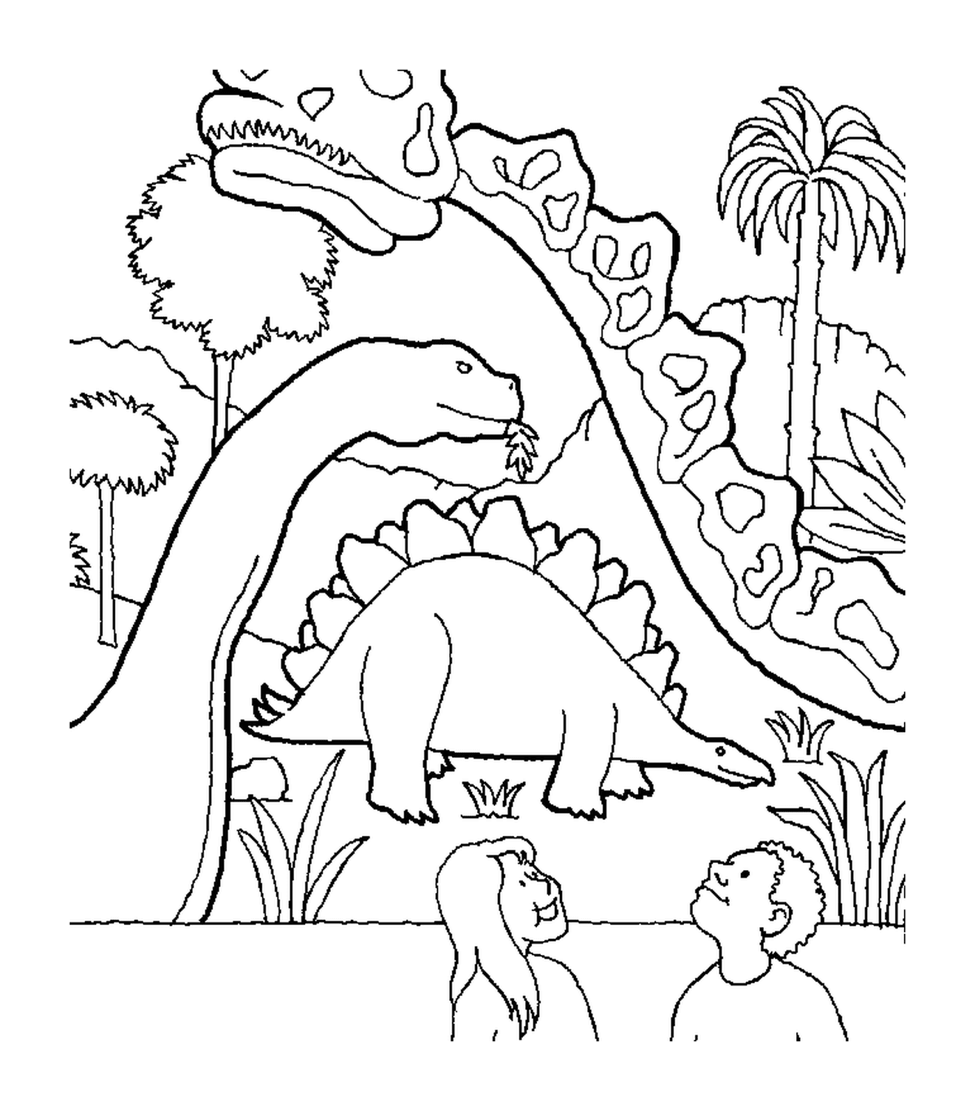  Dinosaurier umgeben von zwei anderen Dinosauriern 