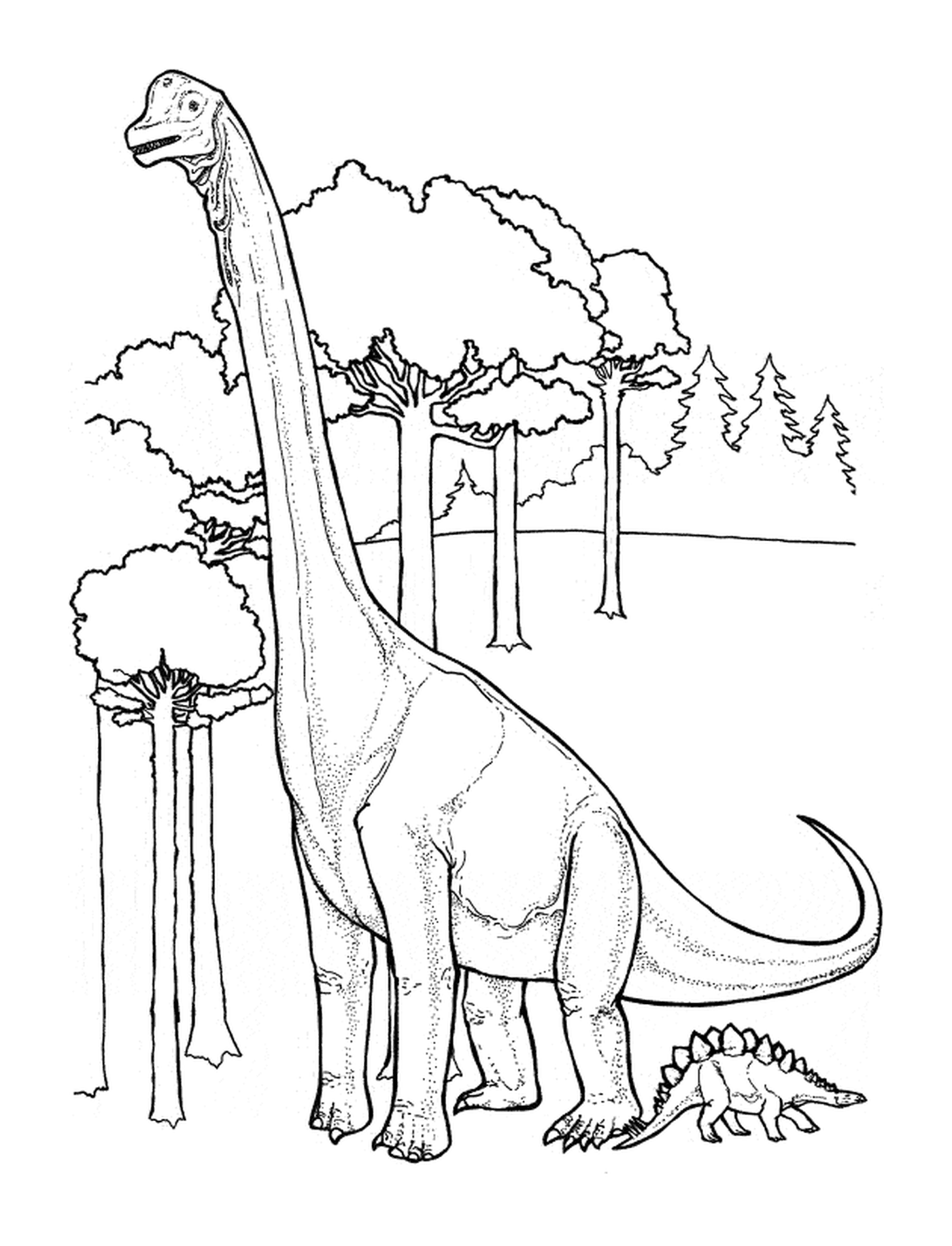  Динозавр стоит в роскошном лесу 