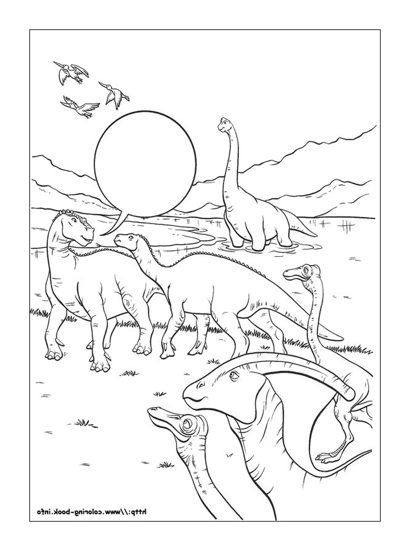  Many dinosaurs visible in this image 