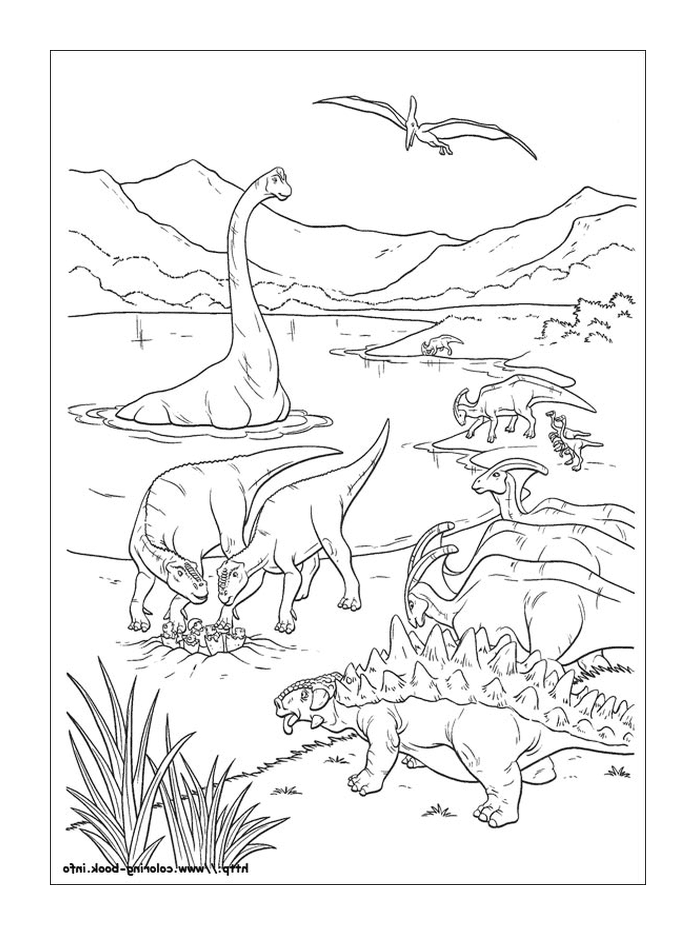  Un grupo de dinosaurios en el agua 
