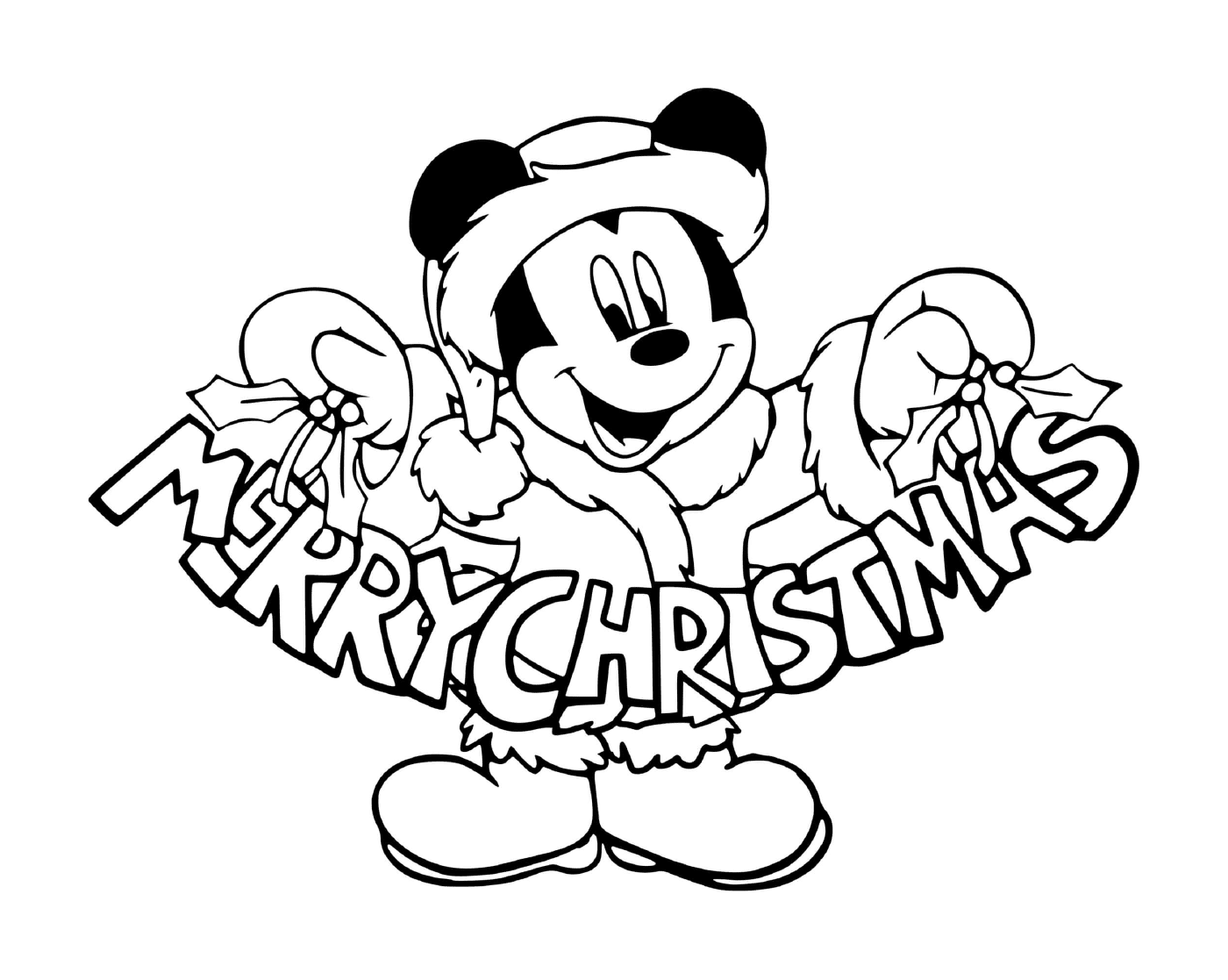  Mickey mit einem Happy Christmas Zeichen 