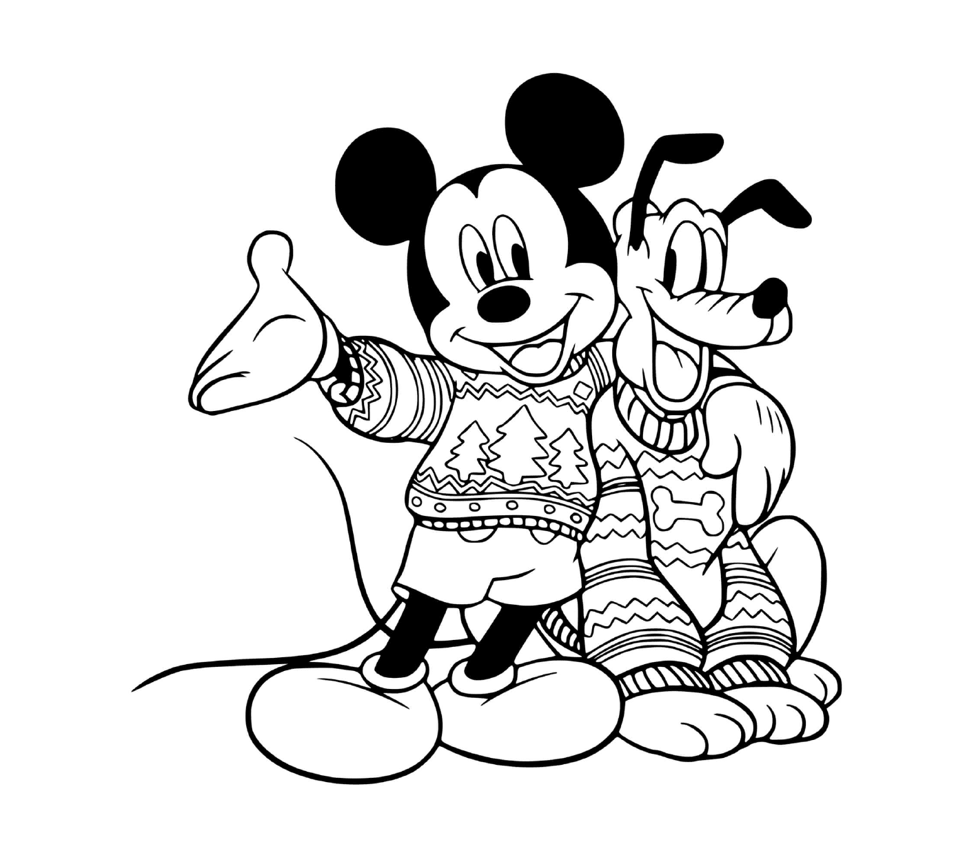  Mickey y Plutón en suéteres 