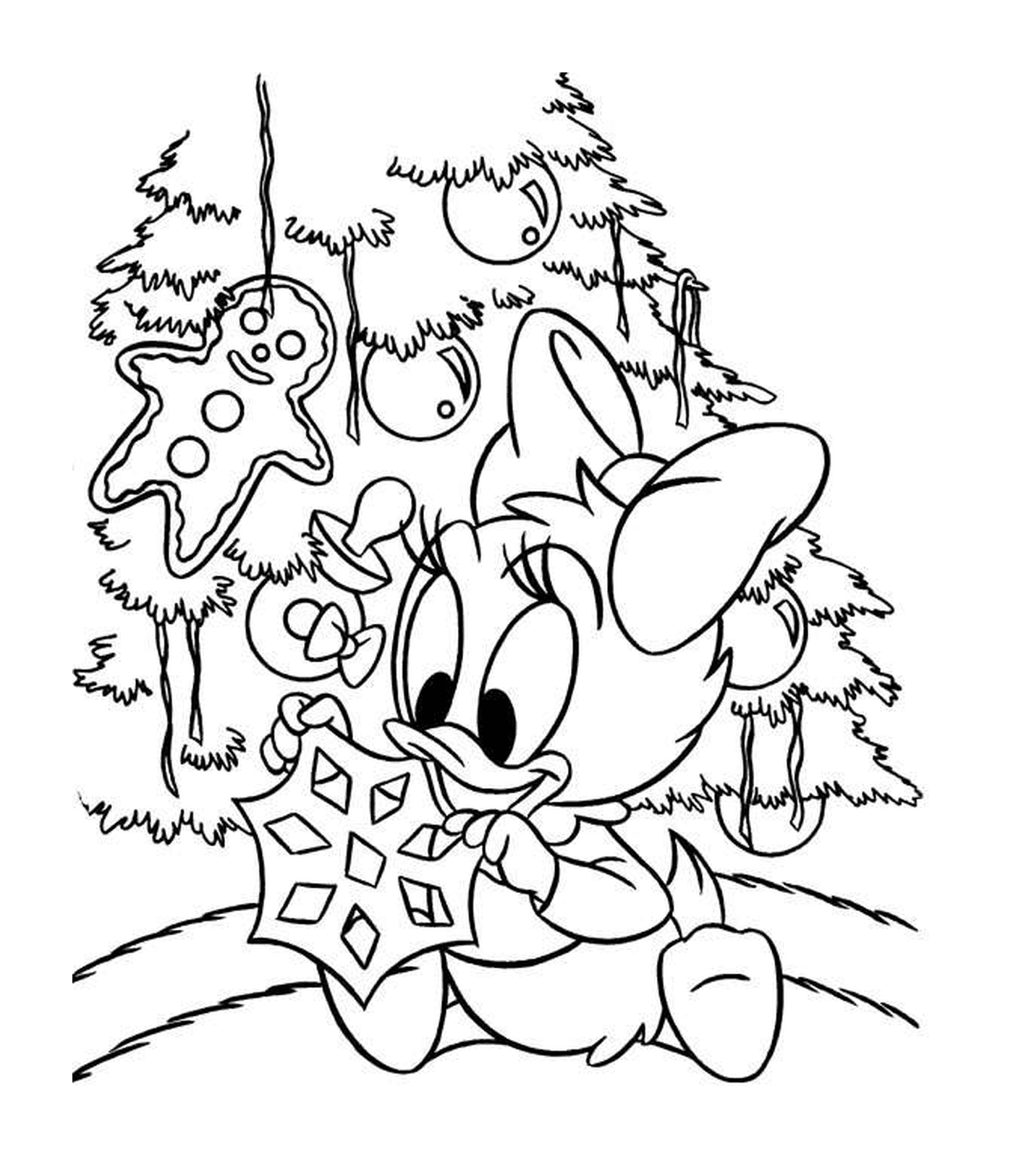  Karikatur-Charakter mit Weihnachtsbaum Hintergrund 