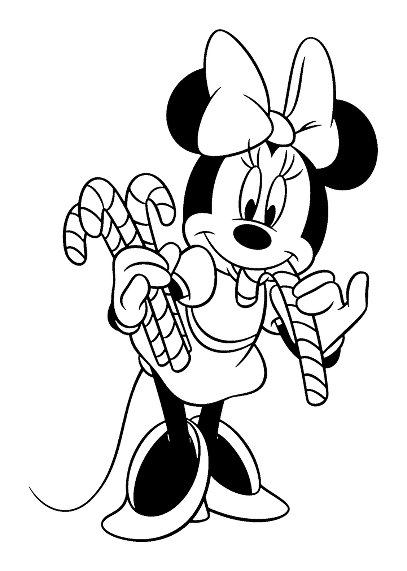  Minnie sostiene bastones de caramelo 