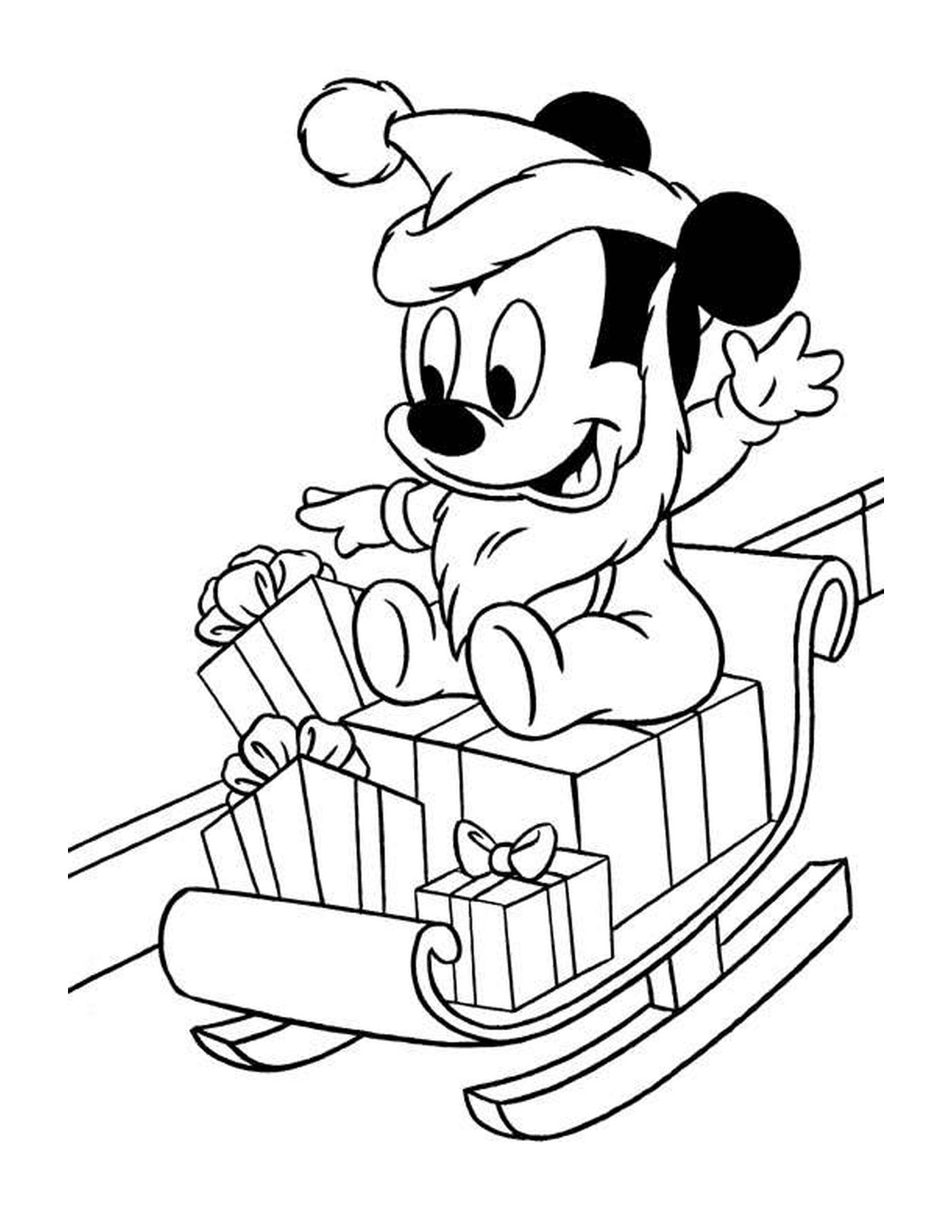  Mickey sitzt auf Schlitten 