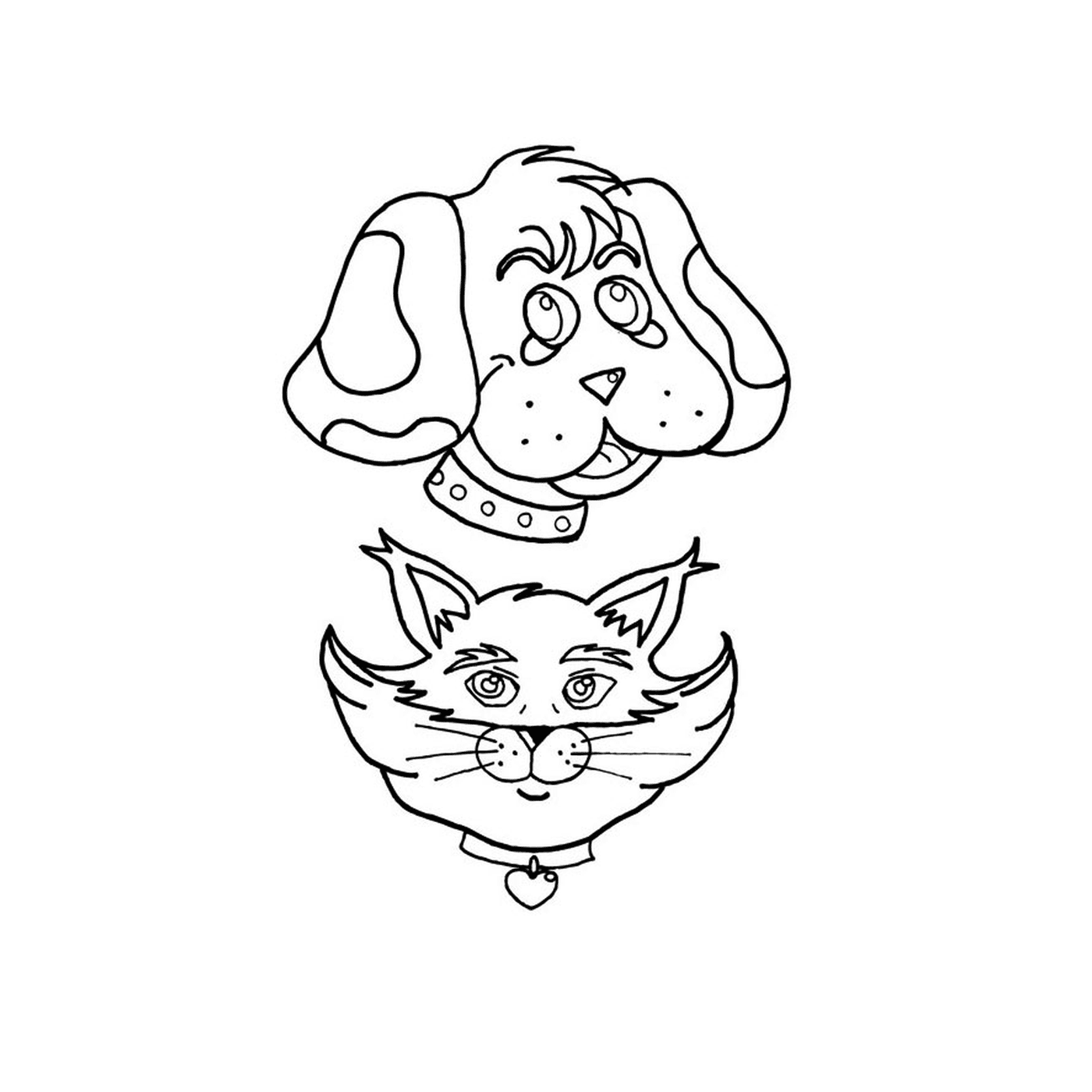  A dog and a cat drawn together 