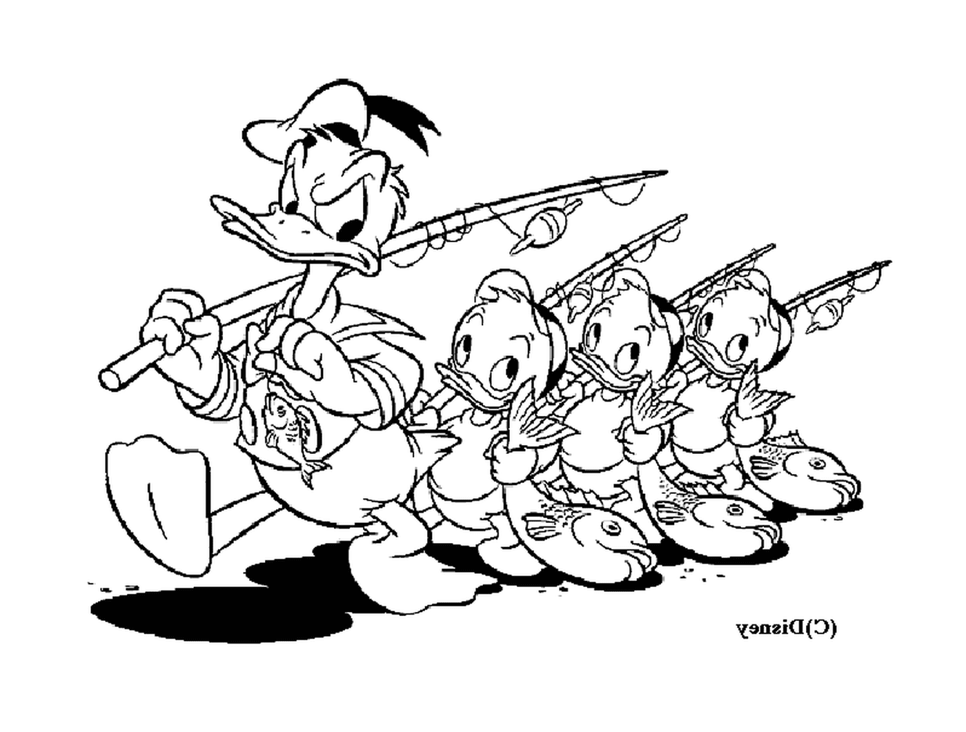  Donald e i suoi nipoti pescano con gioia 