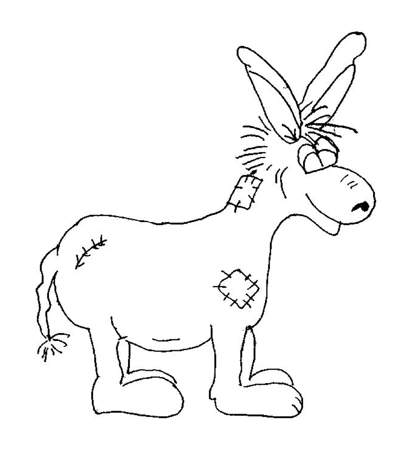  A donkey with bandages on his head 