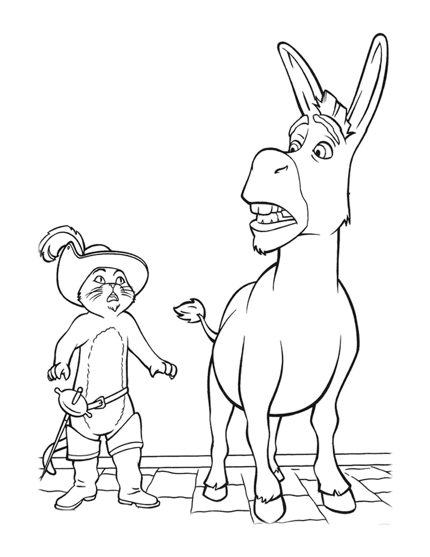  An adult of a donkey and a child 