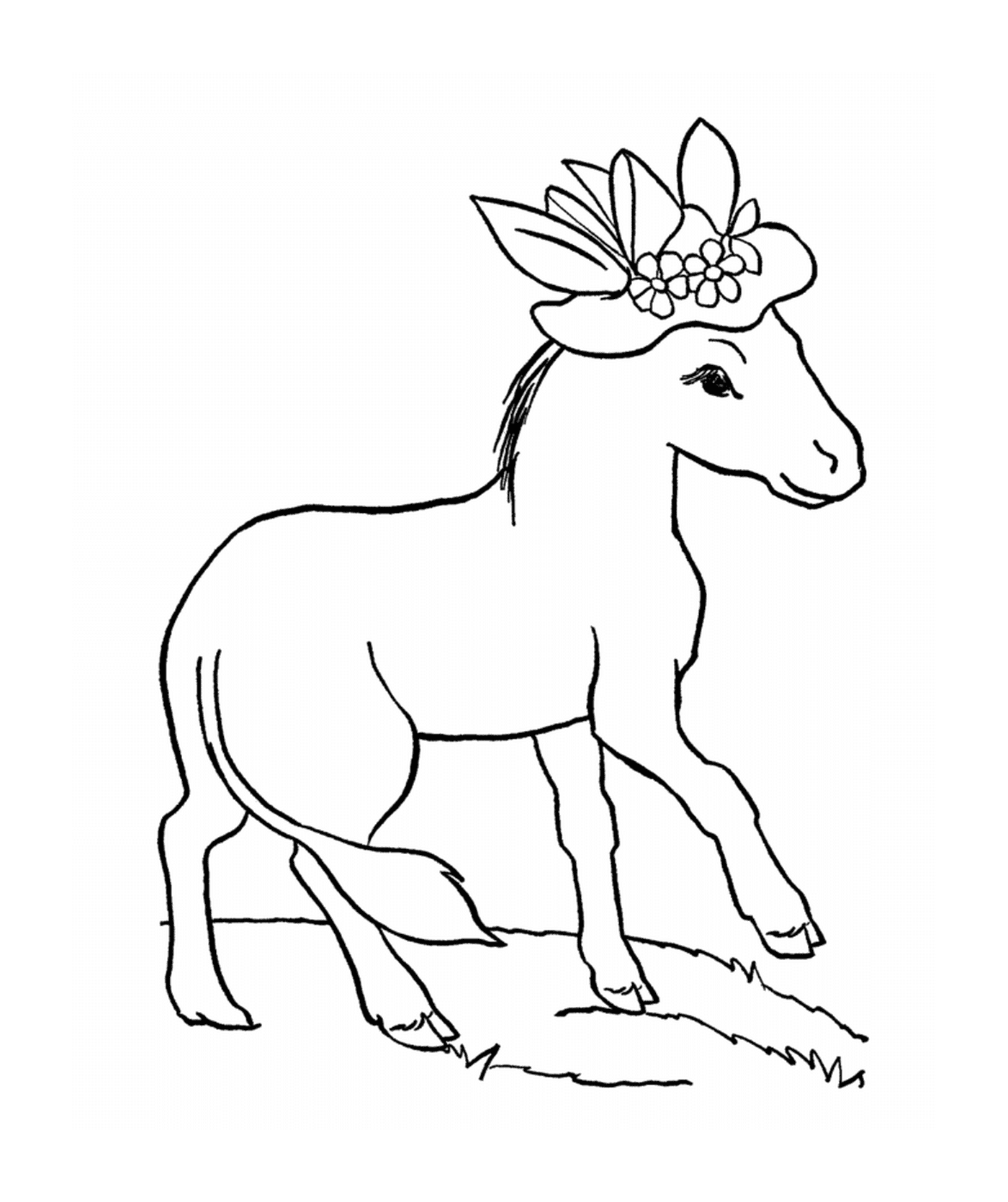  A horse with a flower on its head 