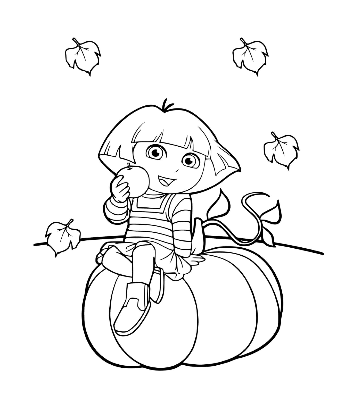  Dora se sienta en una calabaza para Halloween 