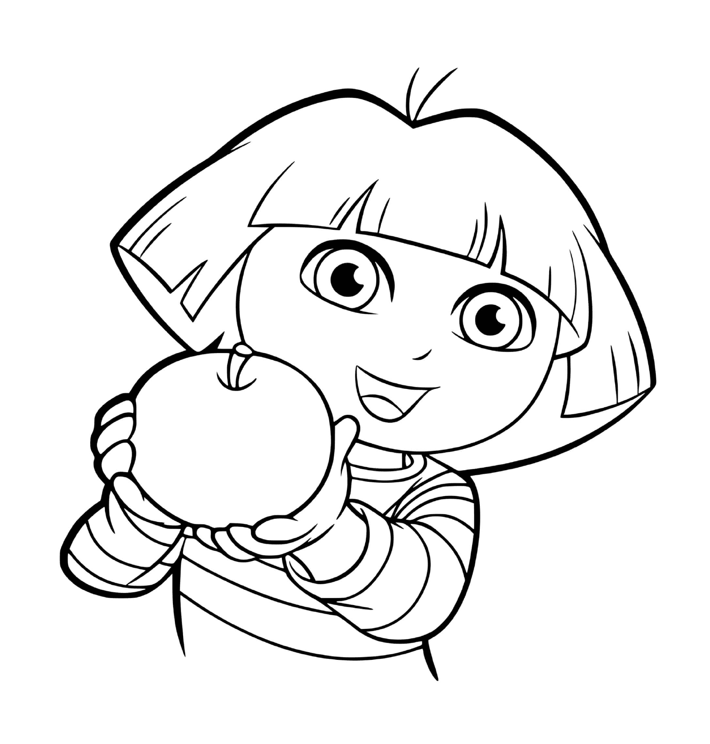  Dora loves eating apples with appetite 