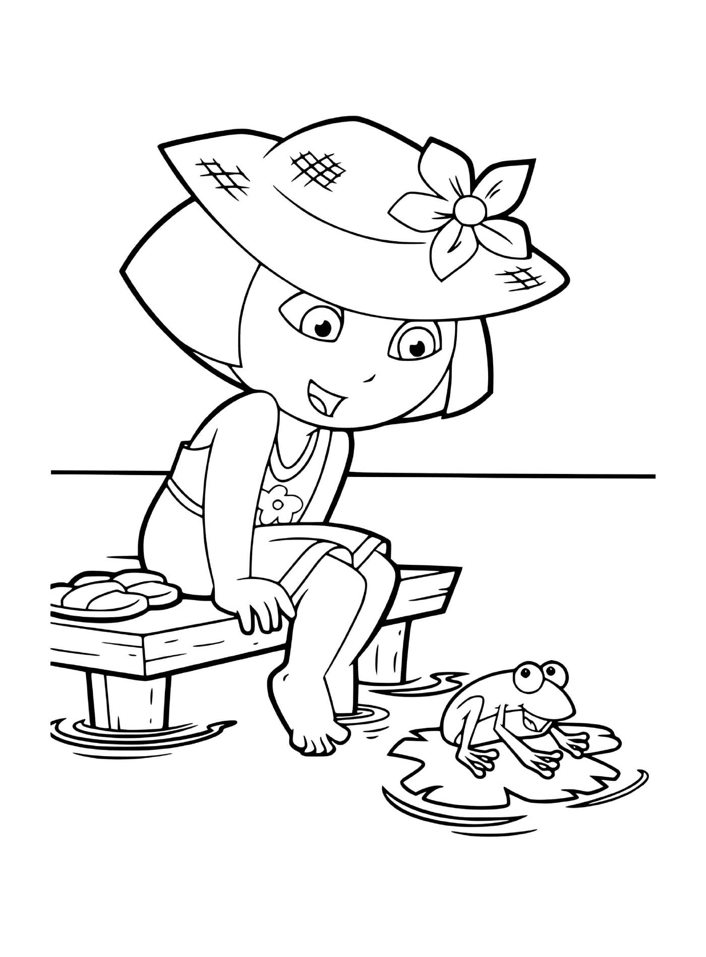 Dora camping near the lake with a frog 