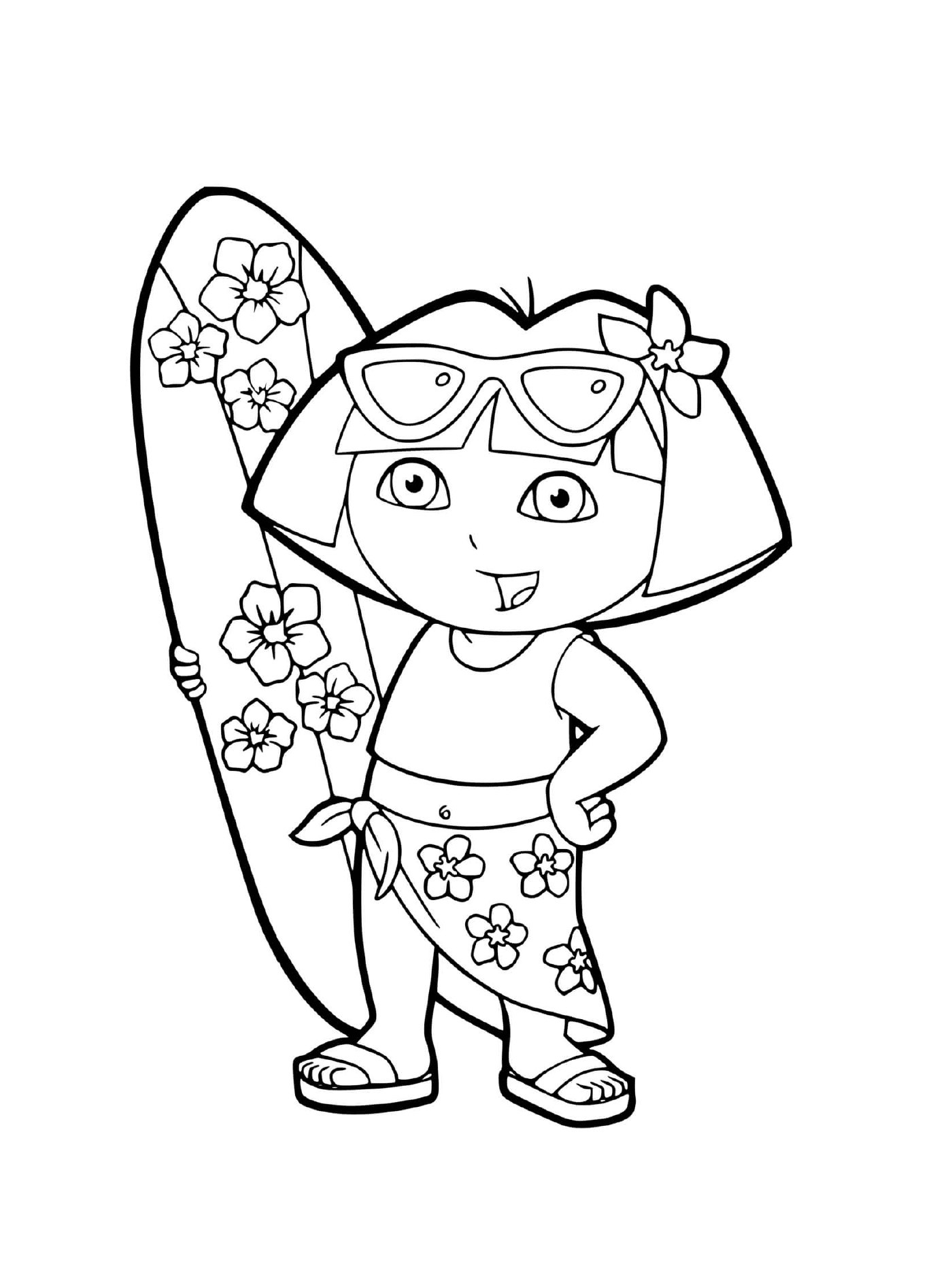  Dora surfs by the beach with enthusiasm 
