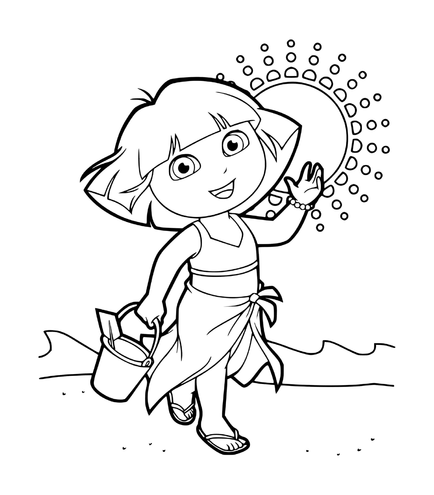  Dora passeggia sulla spiaggia durante le vacanze 