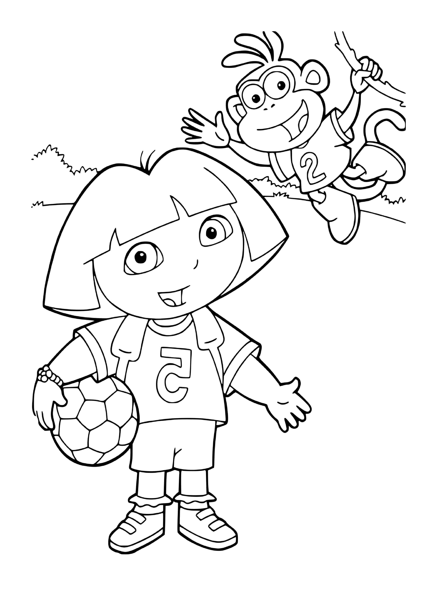  Dora plays football with Babouche on their team 
