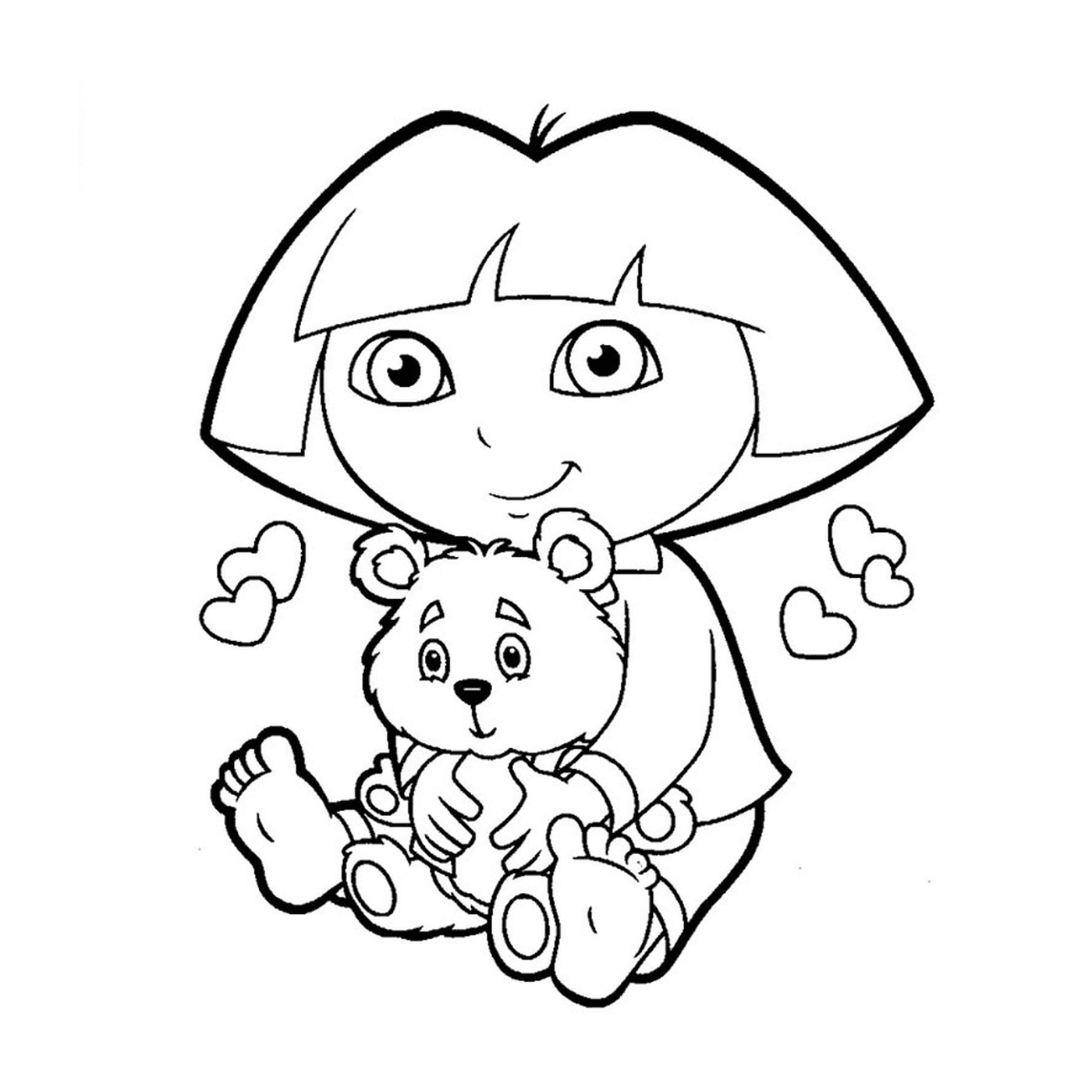  Dora holds a teddy bear 
