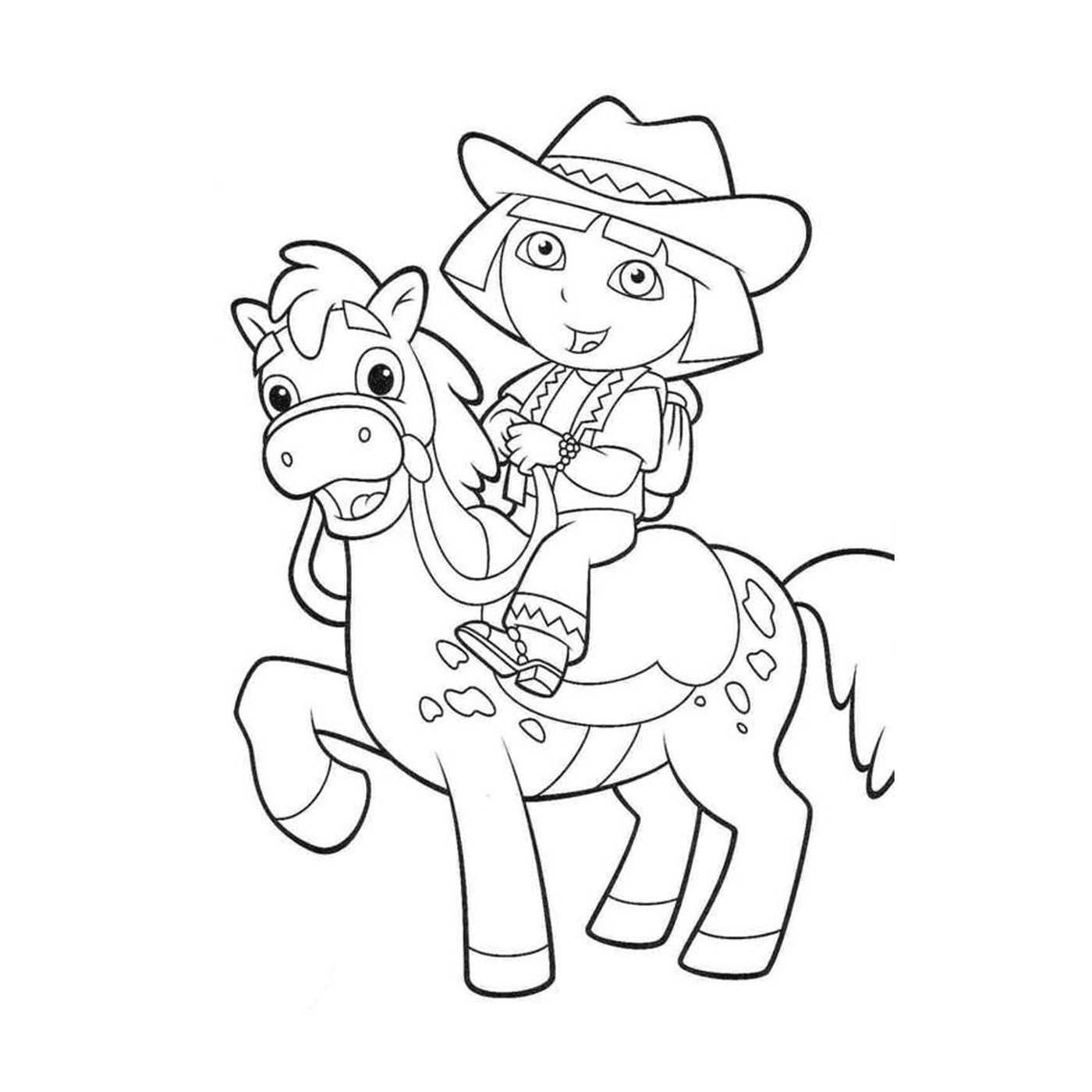  Dora reitet auf einem Pferd 