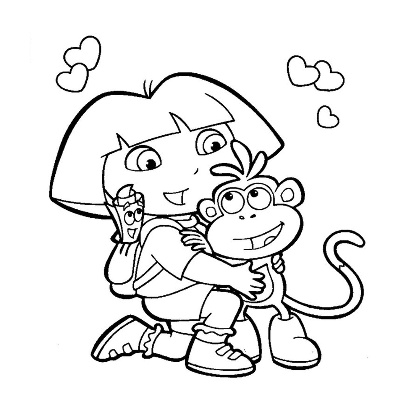  Dora hält einen Affen mit Zuneigung 