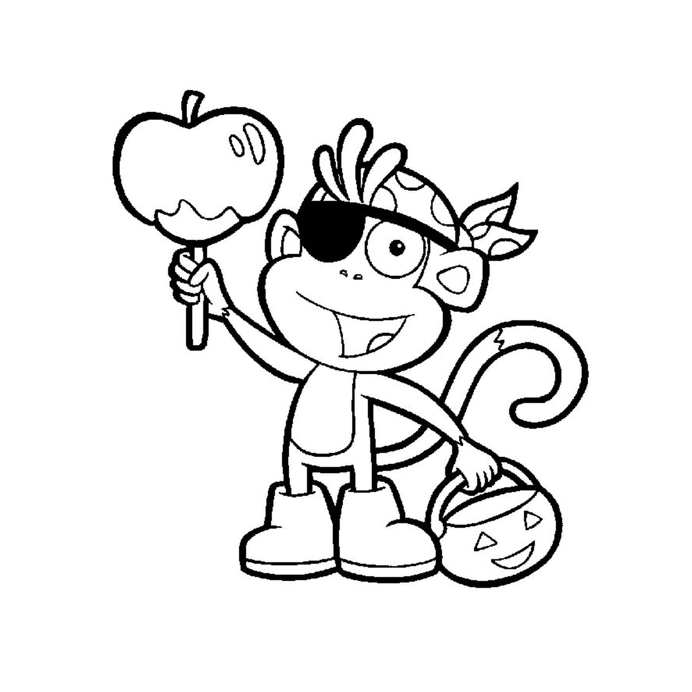  Babouche, el mono, sostiene una manzana 
