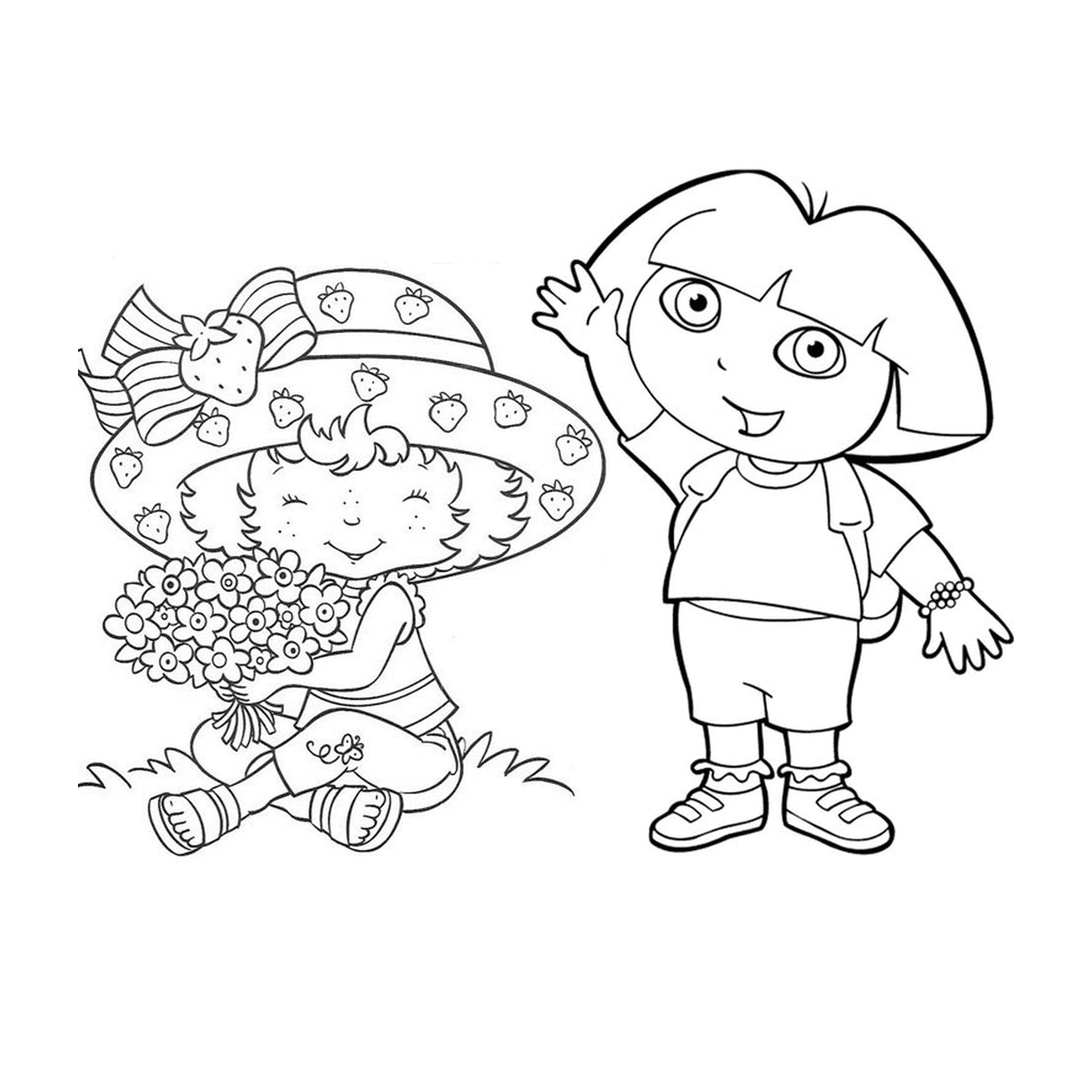  Dora und Charlotte mit Erdbeeren haben Spaß 