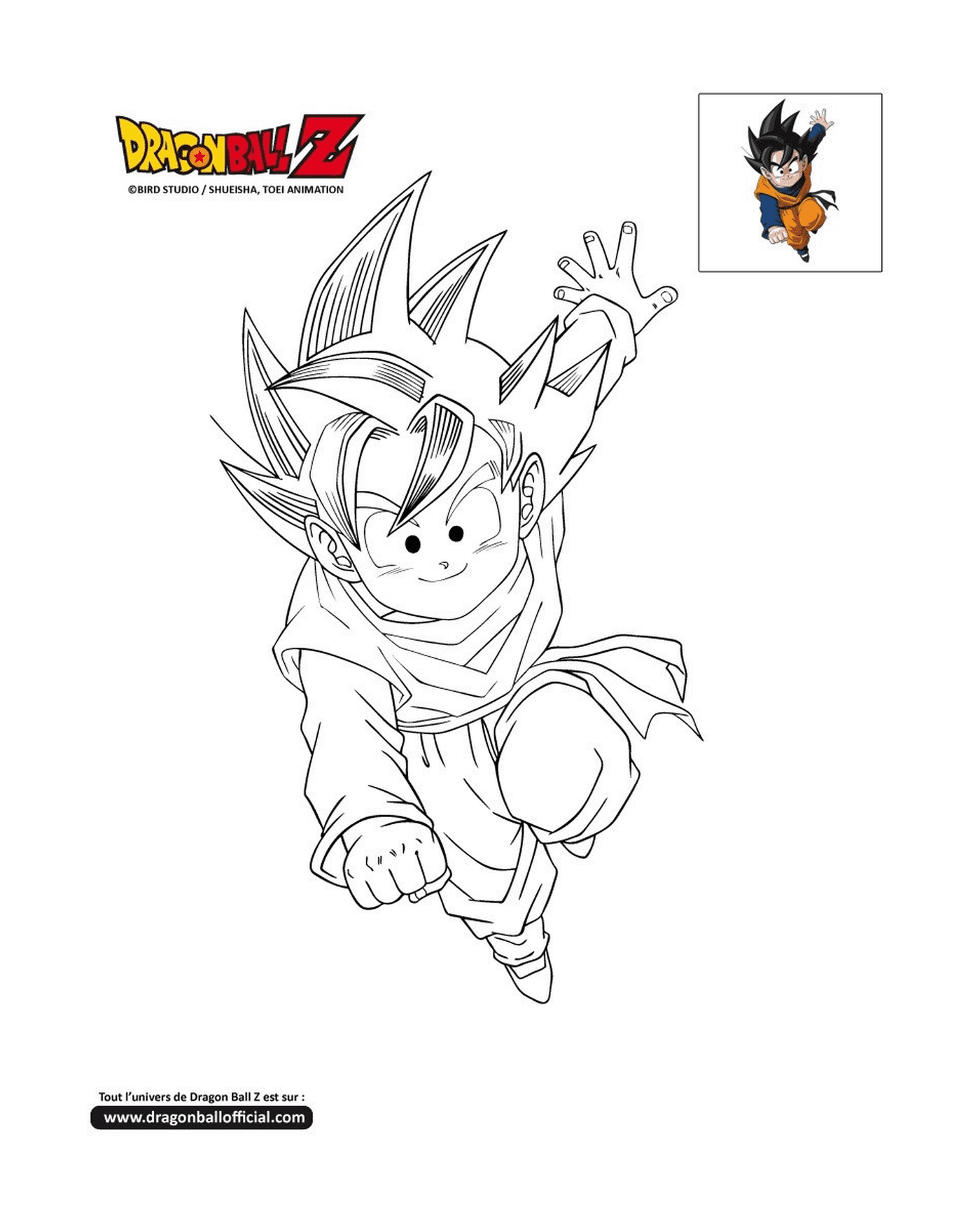 Goten, ein junger Goku, der in der Luft in Dragon Ball Z springt 