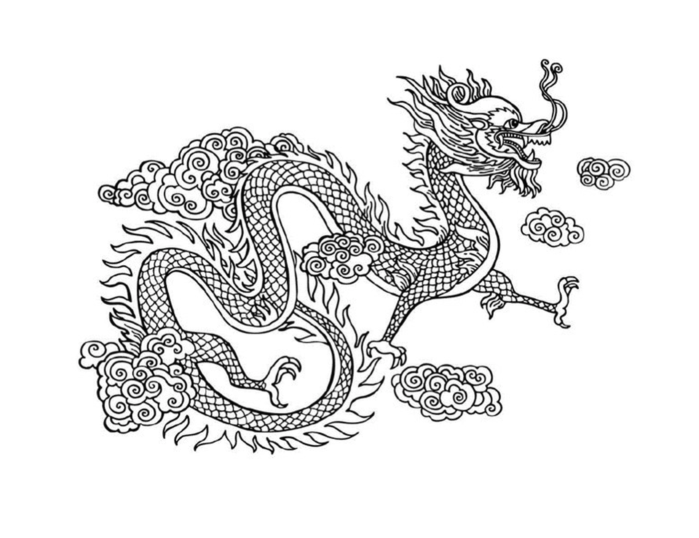  Eastern Dragon with mysterious airs, surrounded by clouds 