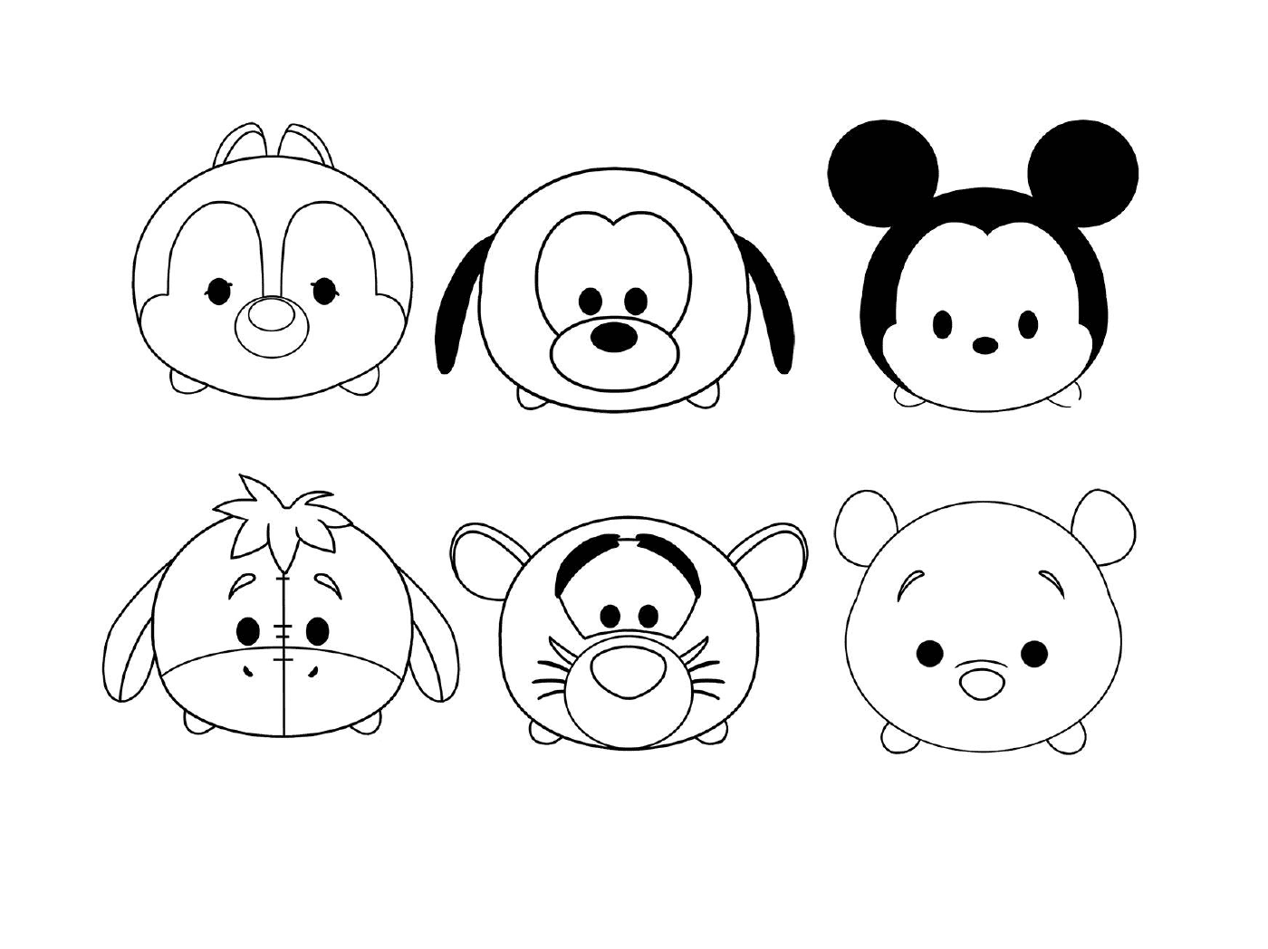  Sechs Charaktere aus verschiedenen Cartoons 