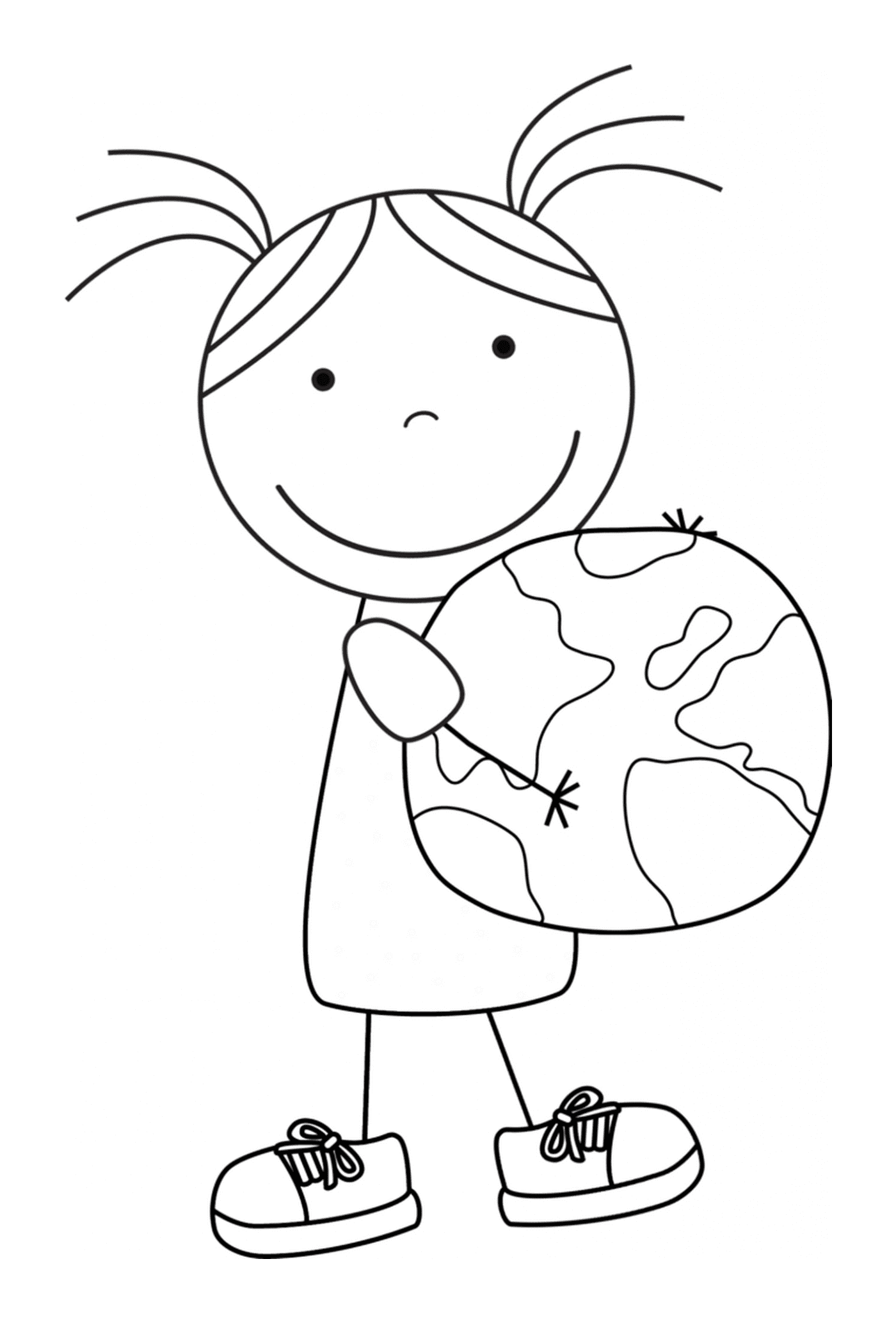  Kleines Mädchen hält die Erde, ein ökologisches Symbol 