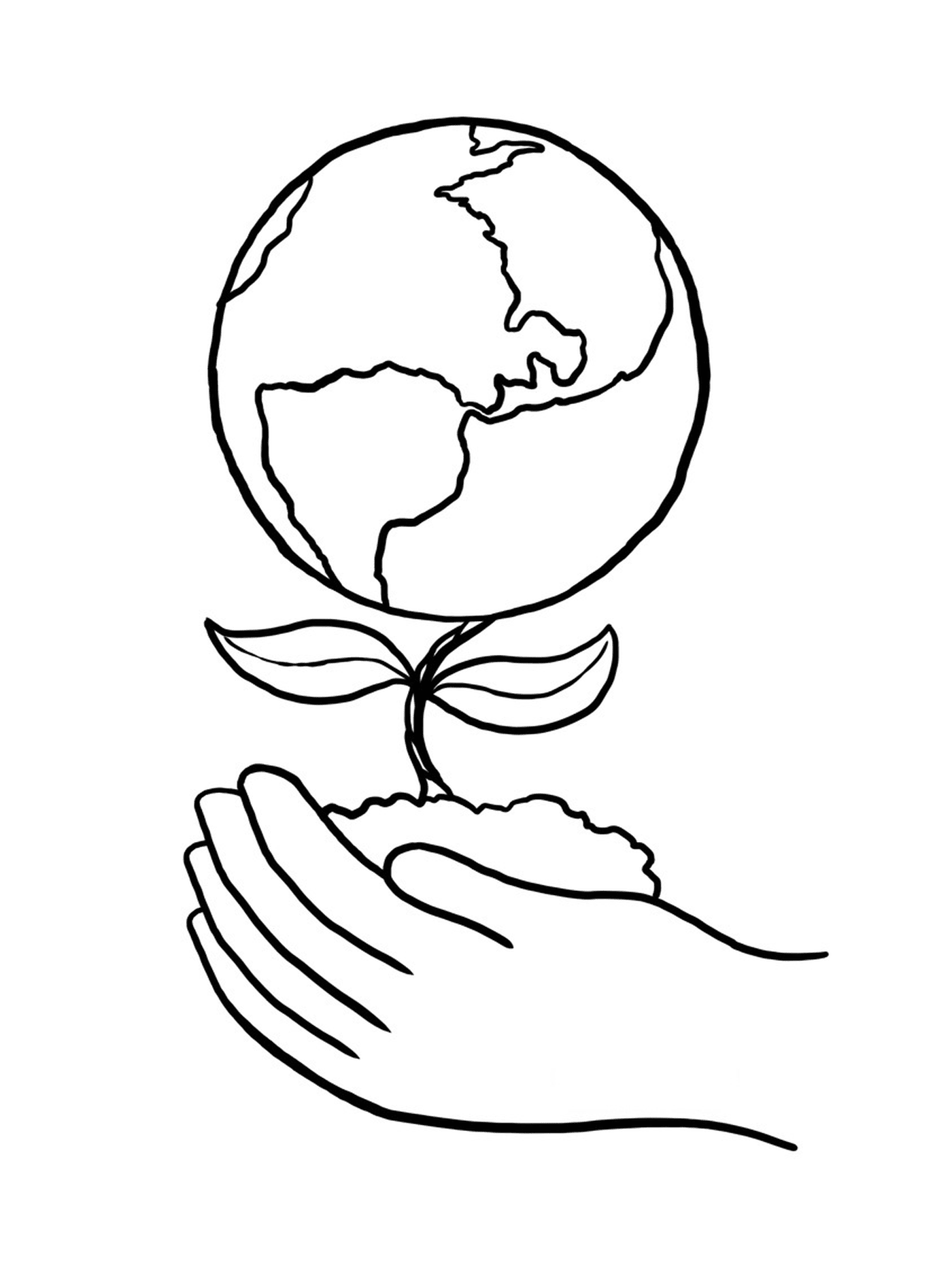  Plant in one hand, Earth in the foreground 
