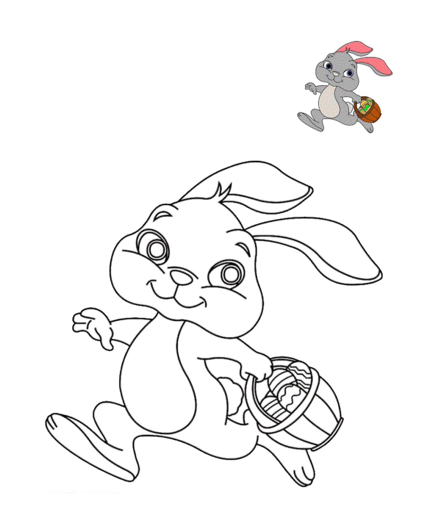  Кролик разгуливает с пасхальной корзиной 