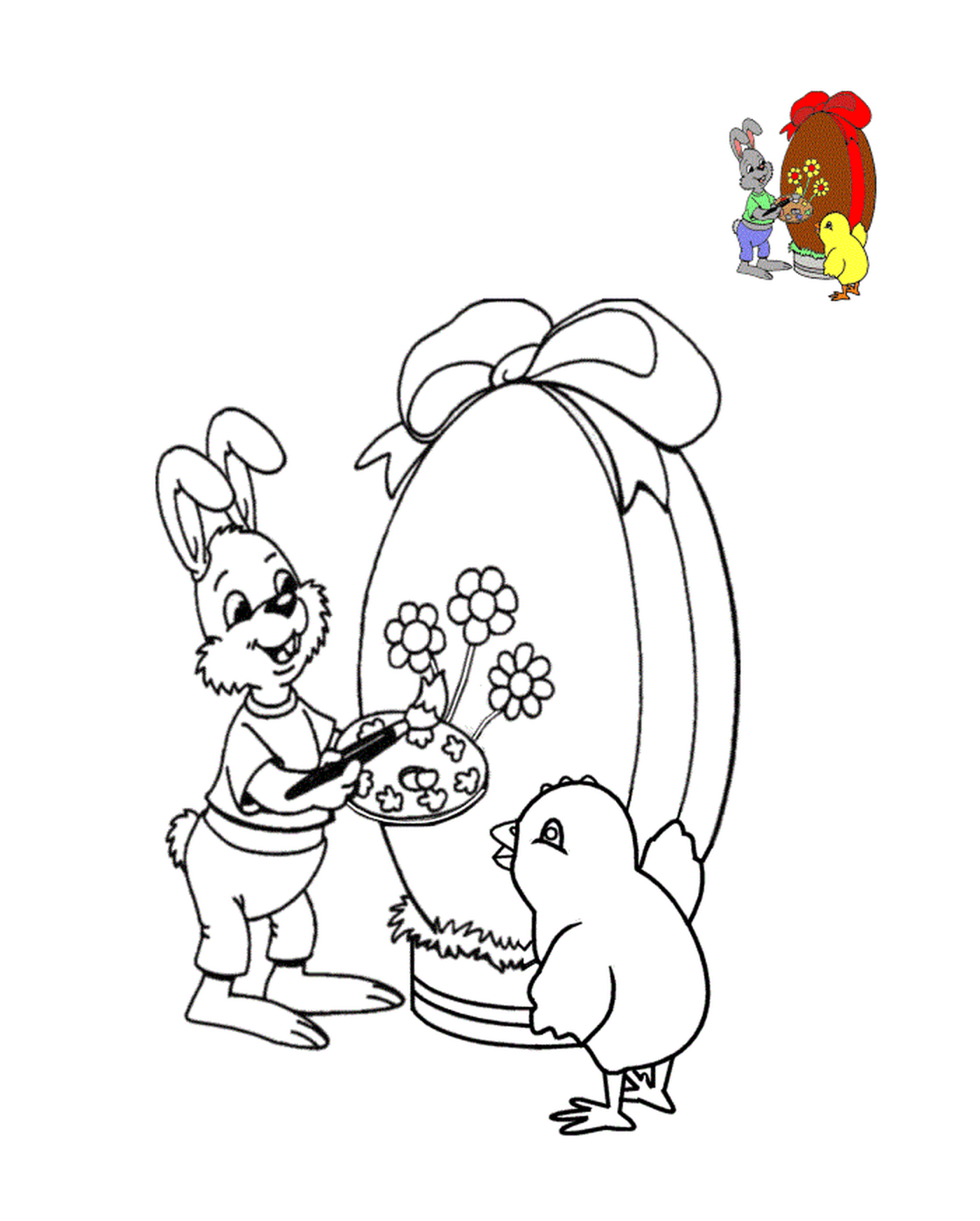  Кролик и цыпочка с пасхальным яйцом 
