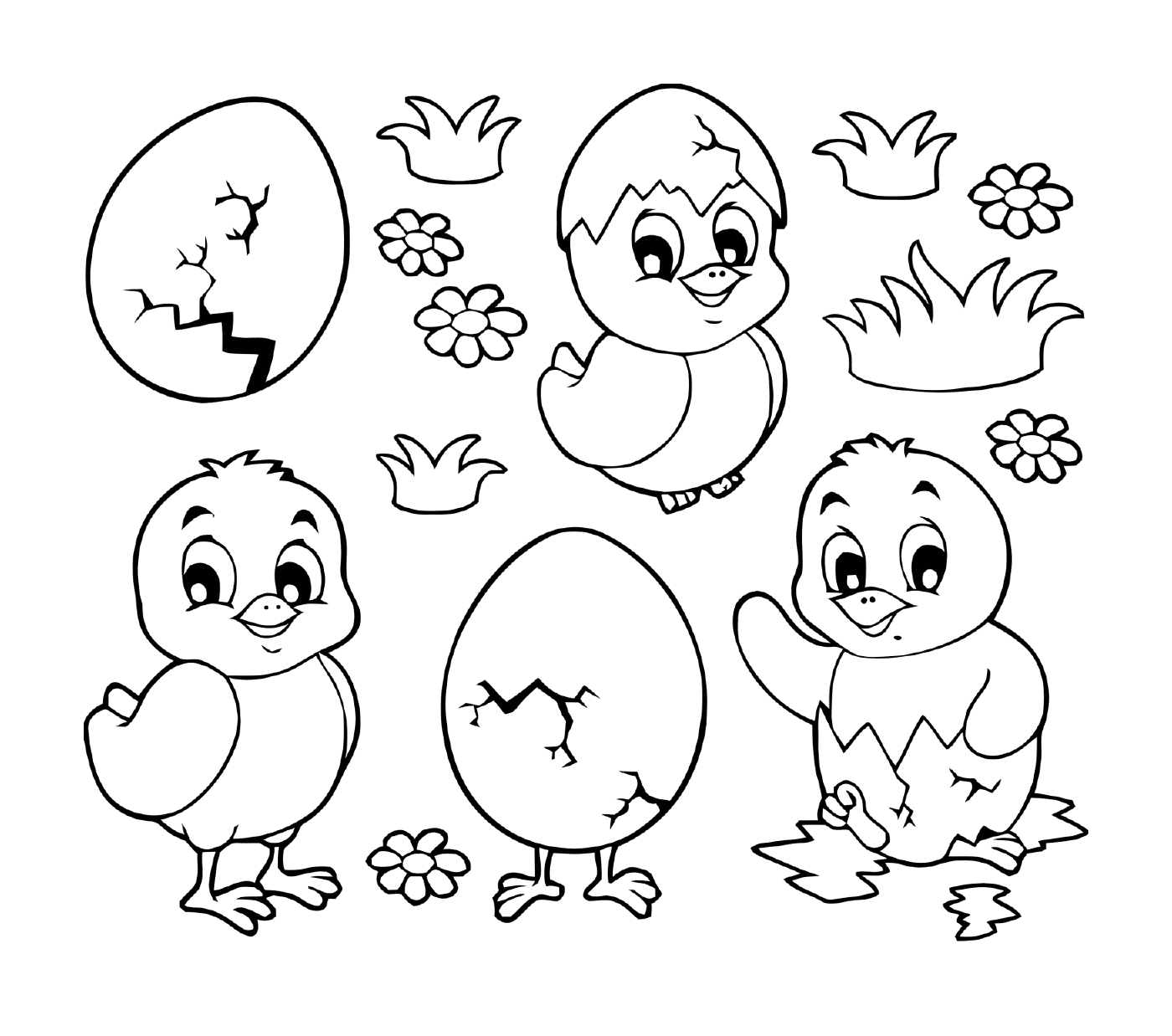  Pollitos de Pascua y huevos, lindos diseños en blanco y negro 
