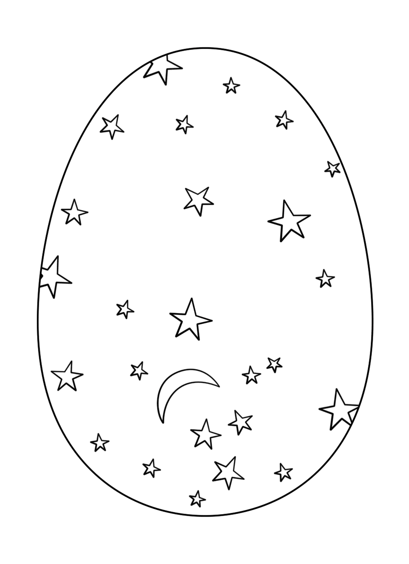  Huevo de Pascua decorado con estrellas y luna 
