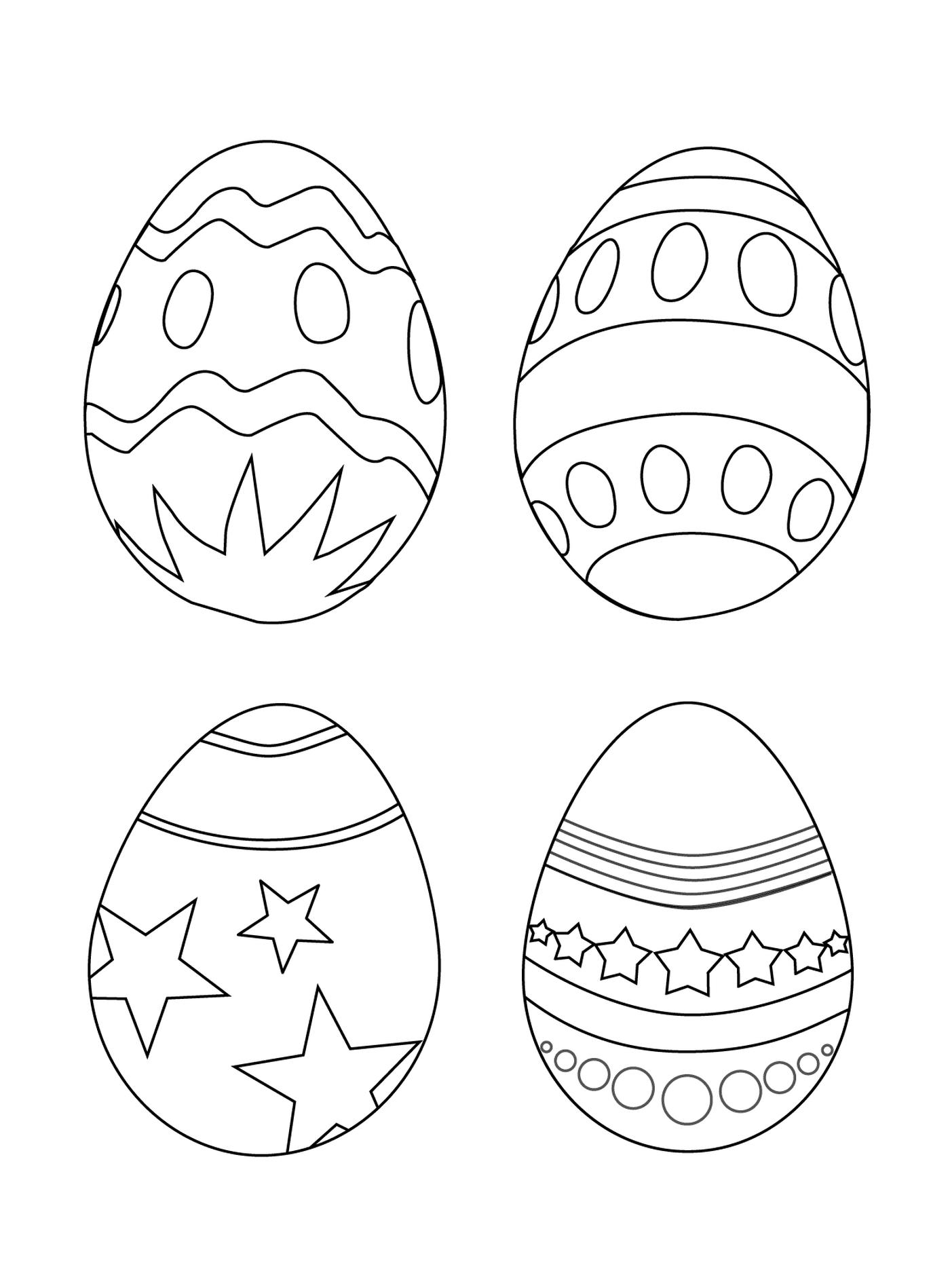  Juego de cuatro huevos individuales en blanco y negro 
