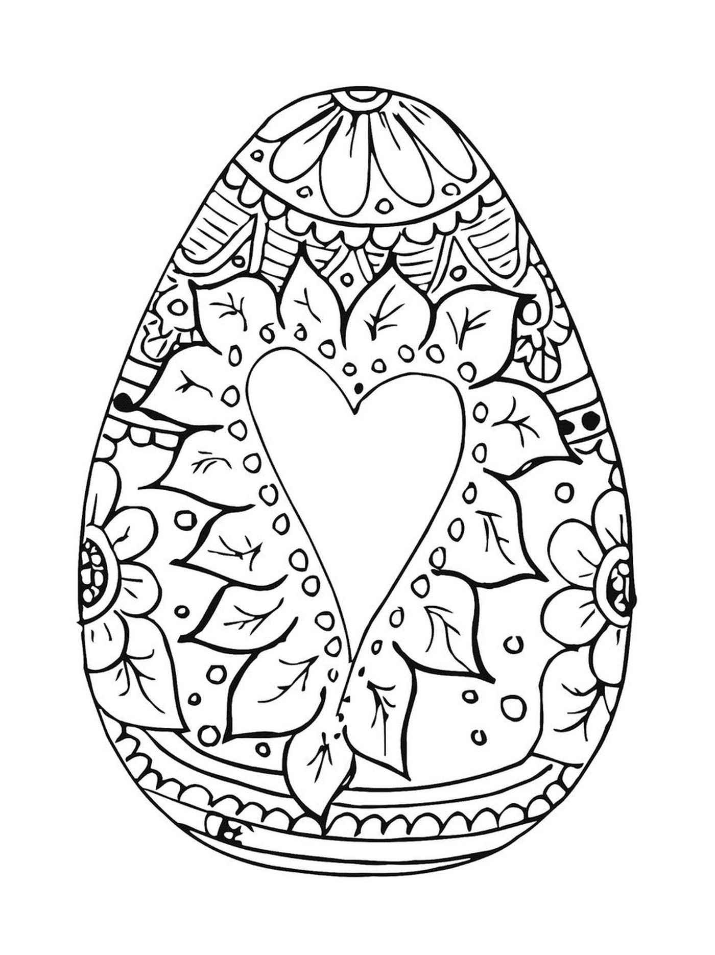  Mandala Huevo de Pascua para adultos con corazón 