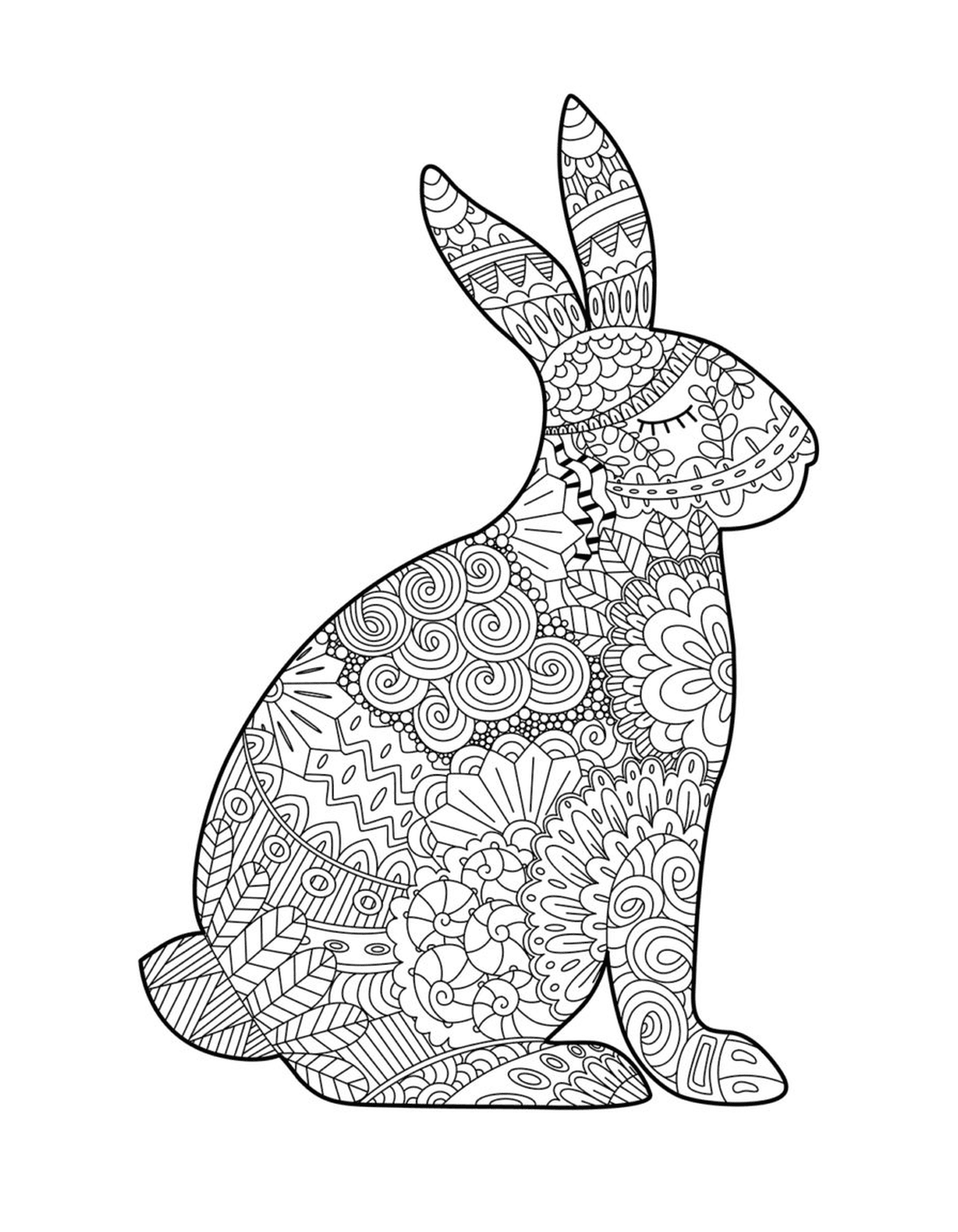 Пасхальный взрослый кролик зентангл 