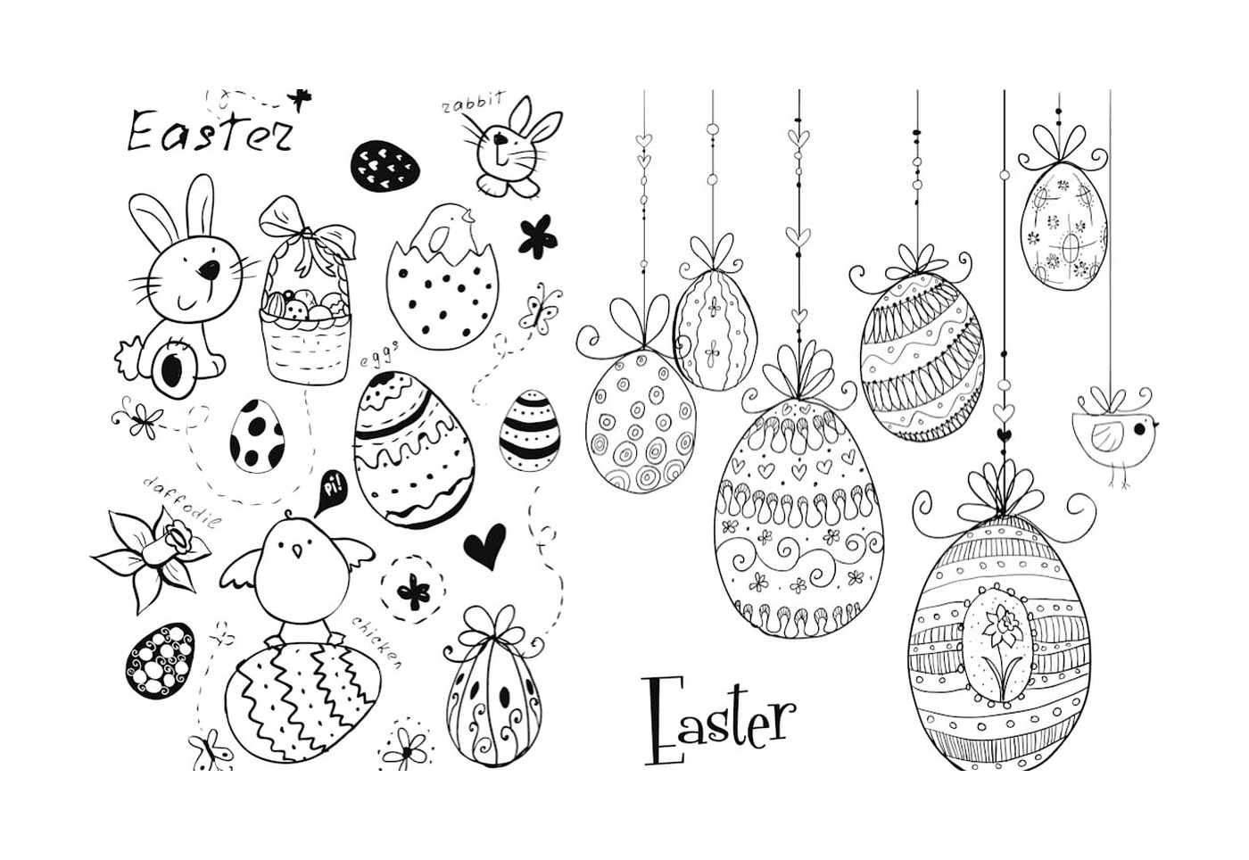 Oster-Doodles: Eier und Kaninchen