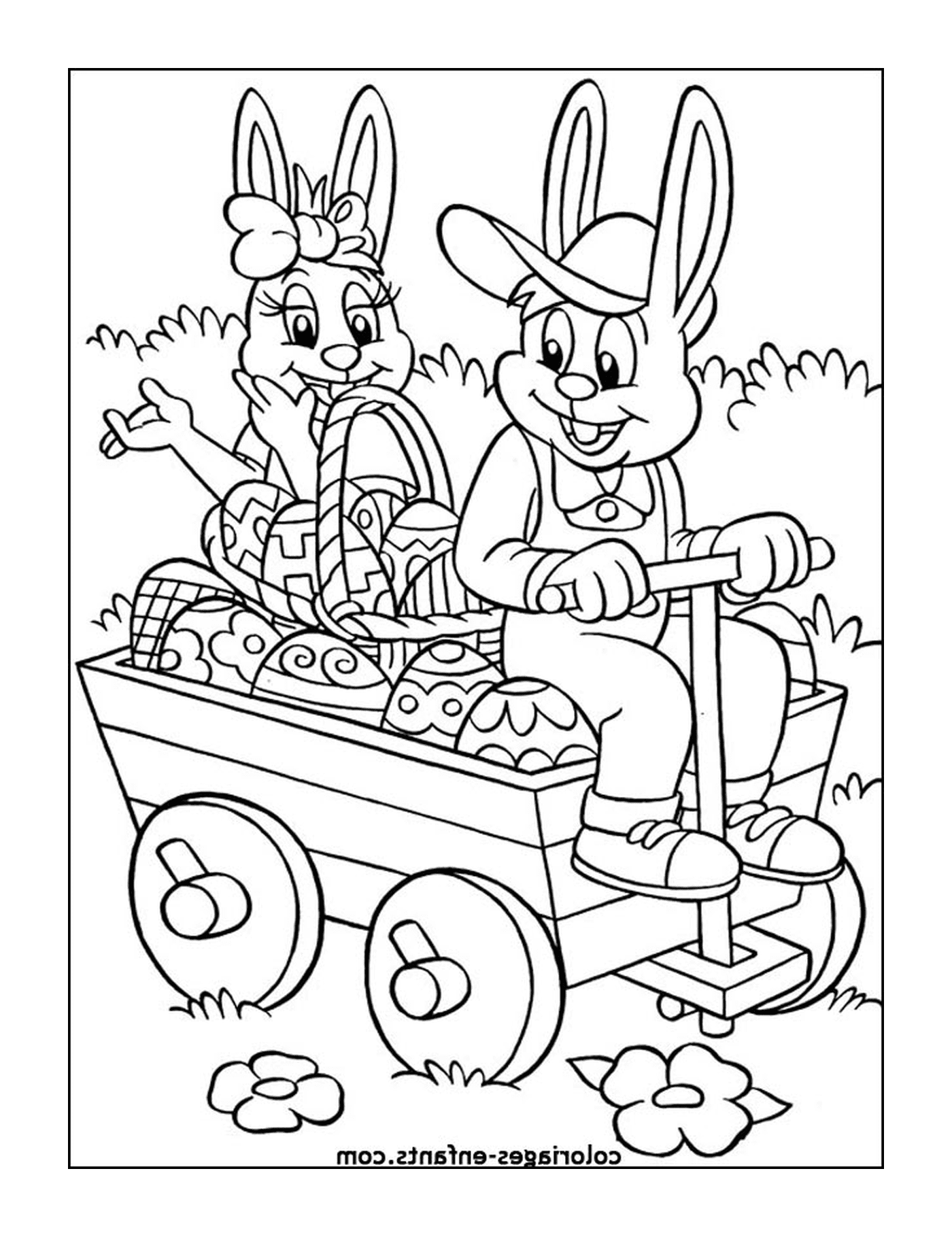  An Easter rabbit pulling a cart 